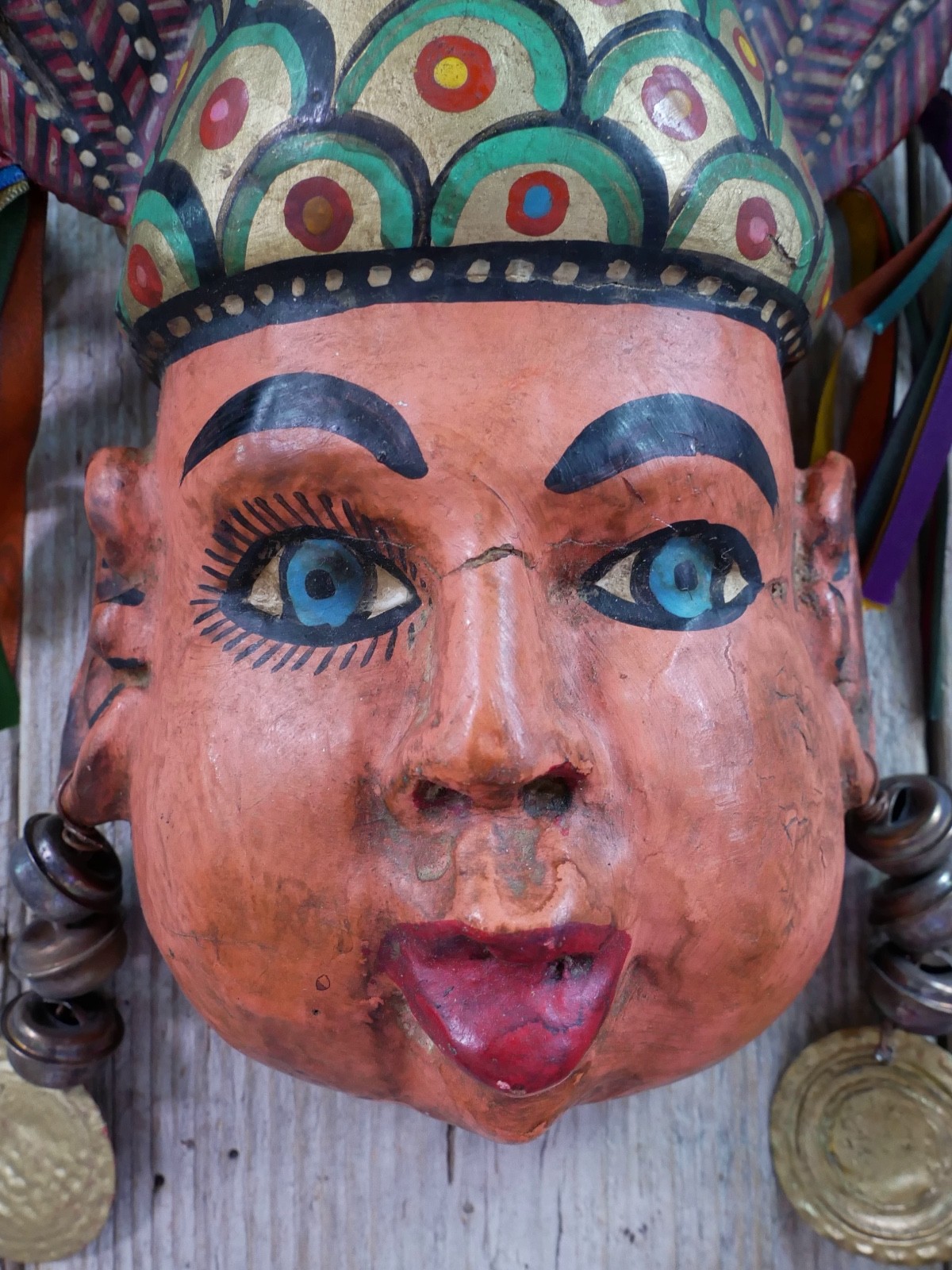 Merman Face & Fish Tail Mask Wood Hand Carved Painted Guerrero Mexican Folk Art