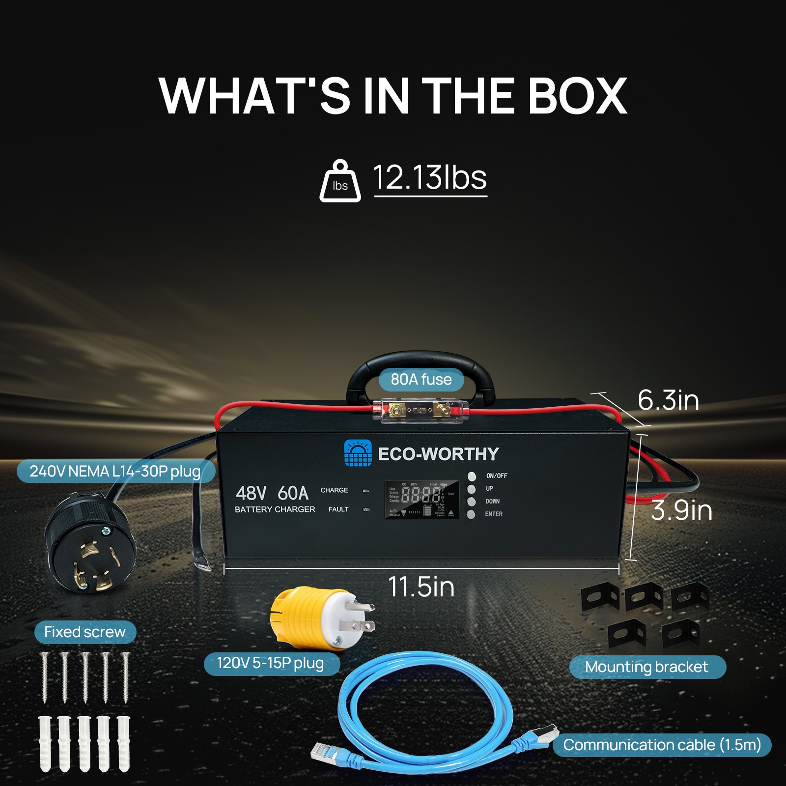 ECO-WORTHY 48V Lithium Battery Charger 0-60A Adjustable Current 90-260V Input