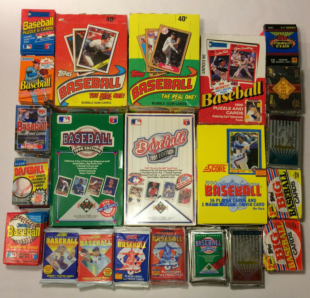 Old Vintage Baseball Cards In Unopened Packs From Wax Box, 100 Card Lot 1987-95