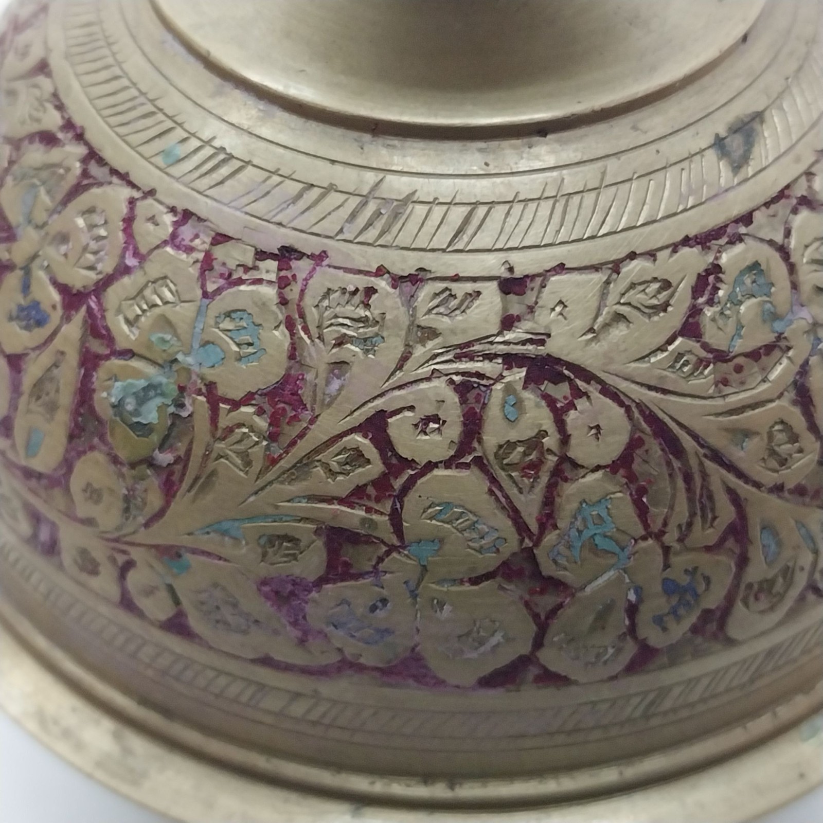 Vintage Brass Etched Elephant Claw Bell with Clapper Indian