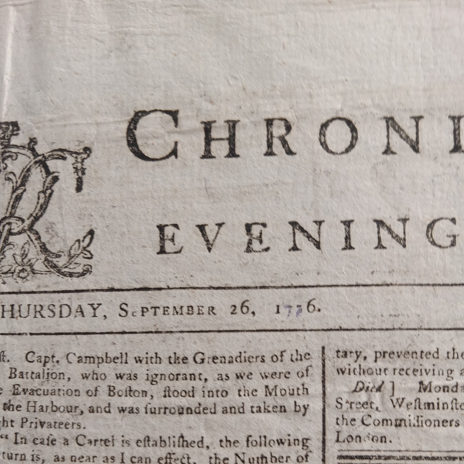 "DECLARATION OF INDEPENDENCE" Front Page Mentions - 1776 British Newspaper