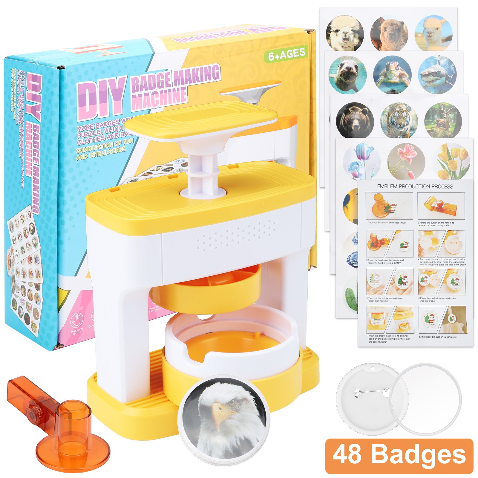 Badge Making Machine Kit 48 Patterns DIY Button Pin Maker w/ Cutter Magic Paper