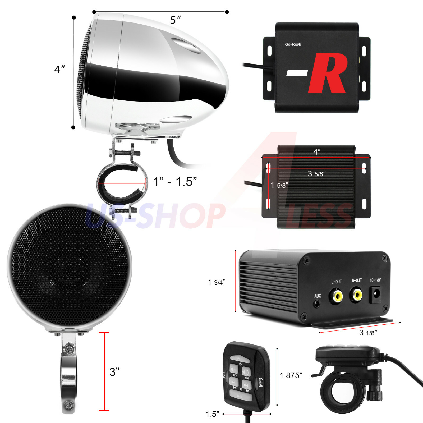 Bluetooth Motorcycle 100W Amplifier Waterproof Stereo Speaker Audio Radio System