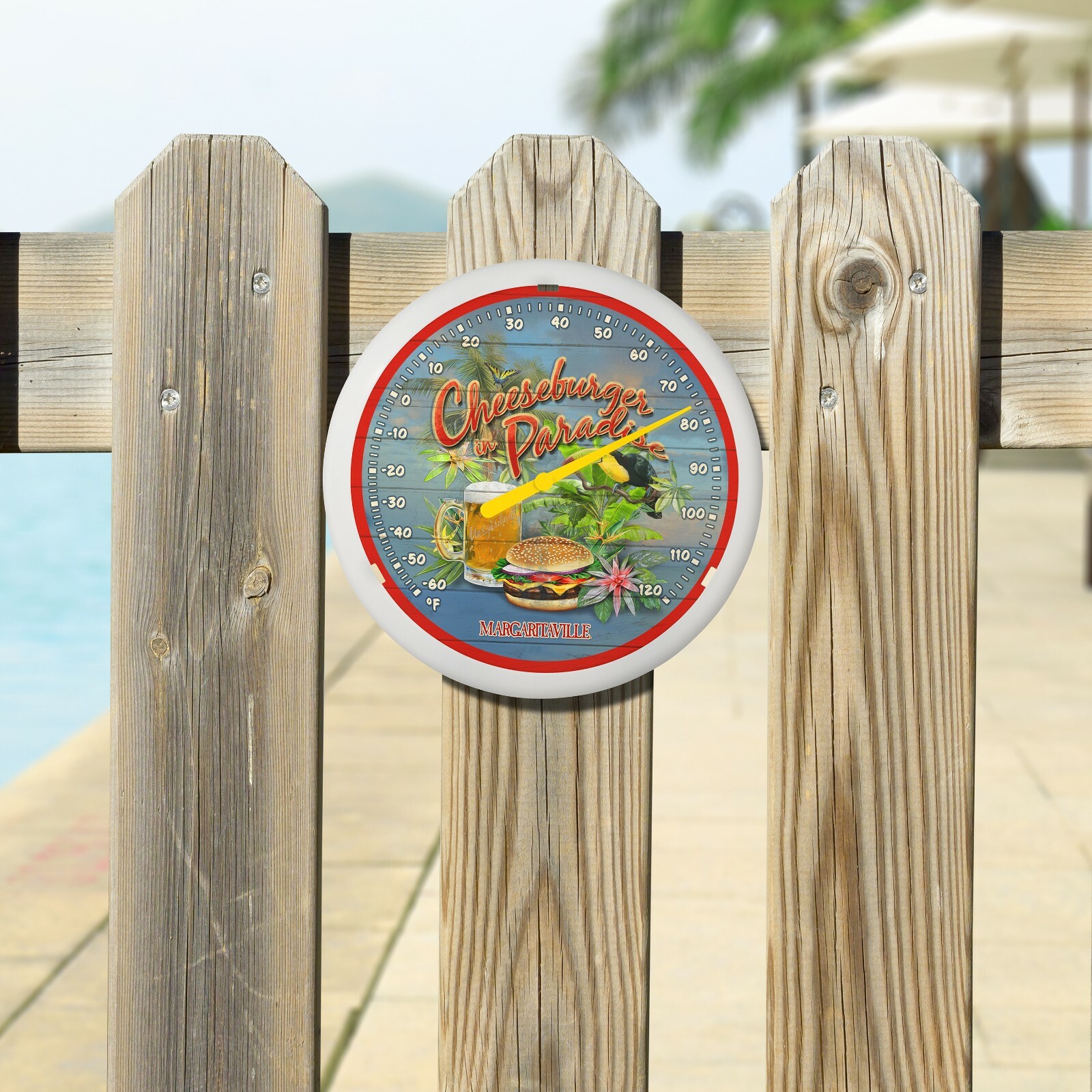 104-67667MV Margaritaville Cheeseburger 13.25" Indoor/Outdoor Dial Thermometer