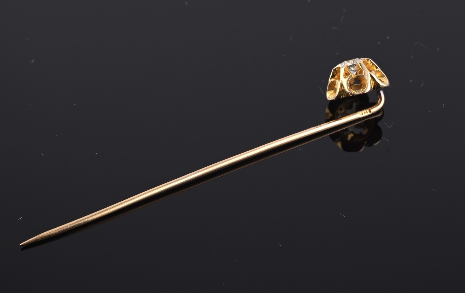 Antique 10K Yellow Gold Diamond Stick Pin Old Euro Old Mine Cut Lapel Tie Pin