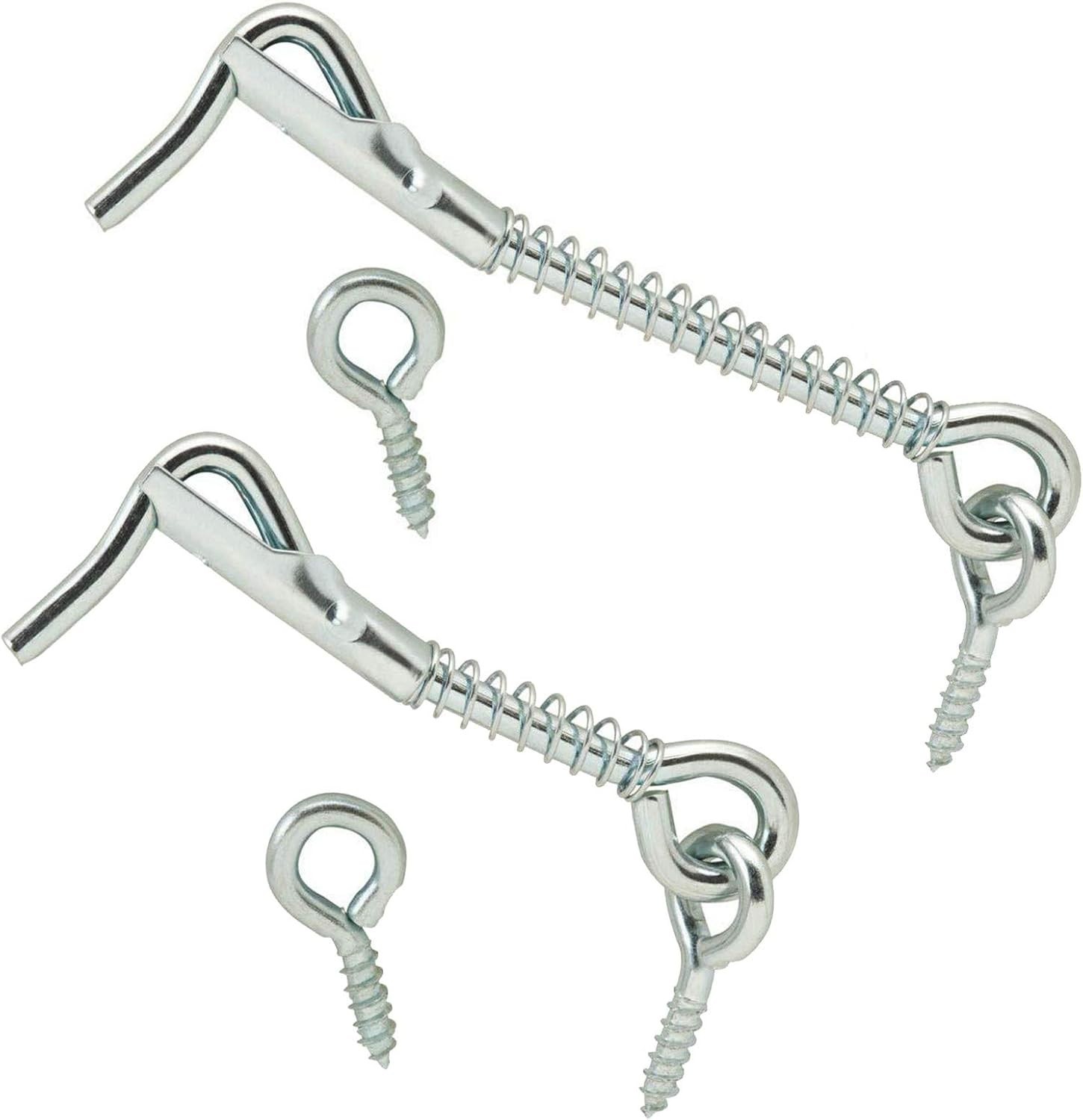 Zinc Plated Wire Gate Hook and Eye Latch with Spring Lock Pack of 4
