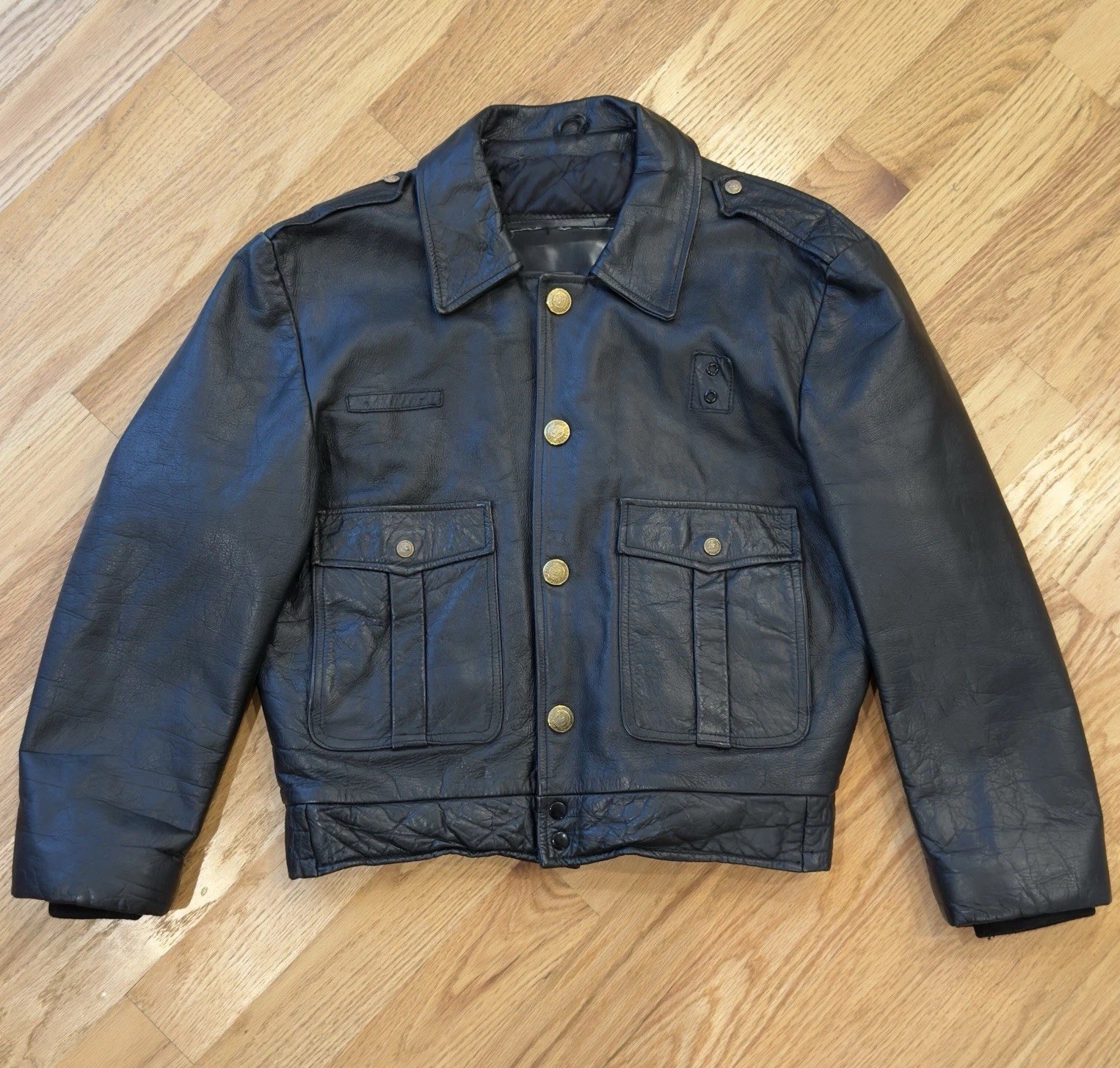Vintage Chicago Cop Shop CPD Leather Police Jacket Mens 40 Black Patrol