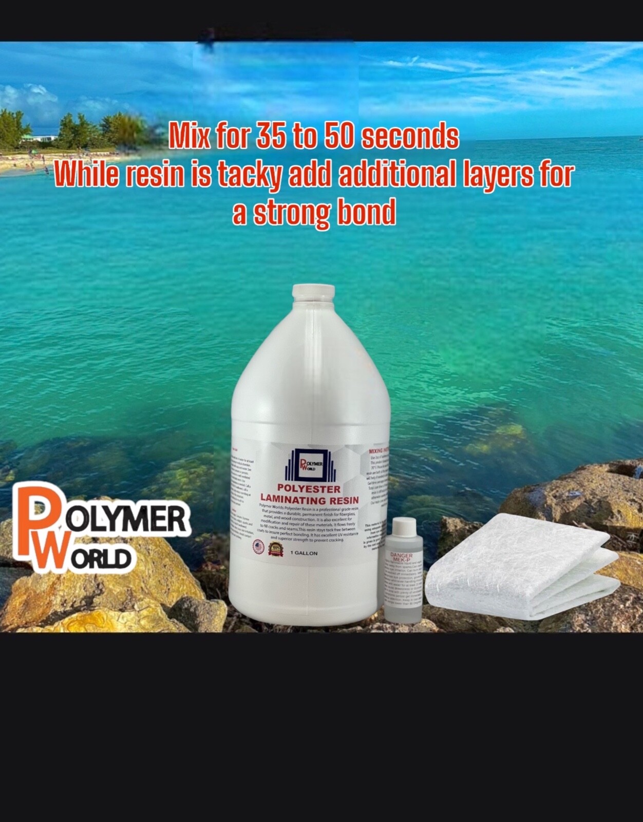 Fiberglass Repair Kit 1 Gal of Polyester Resin 1.5x50x3 Yard Chopped Strand Mat