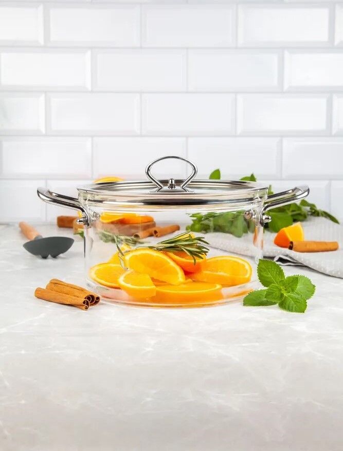 Clear Glass Stockpot Heat Resistant Cooking Pot Simmer Pot Soup Pot 2.7qt 3.7 qt