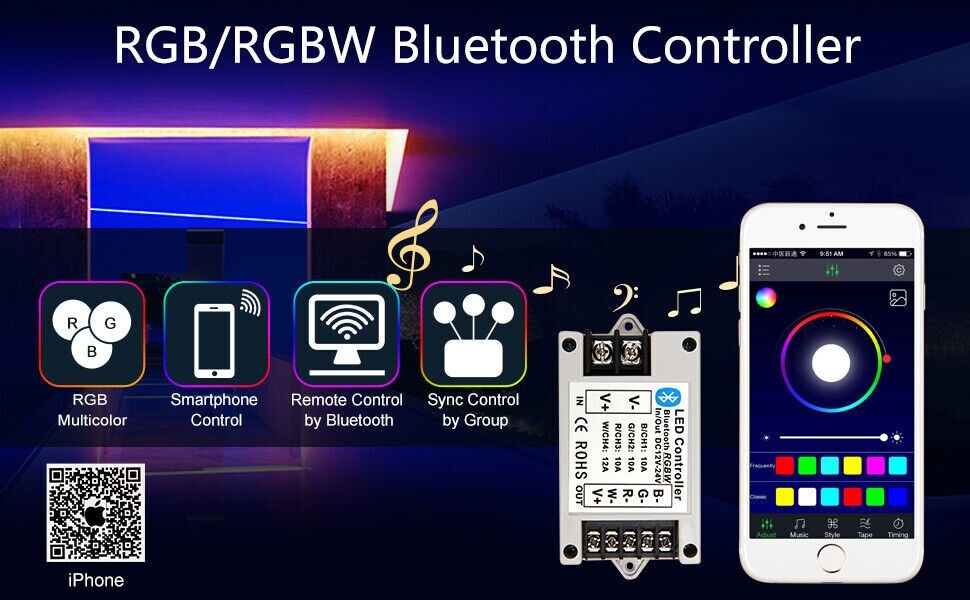 RGB/RGBW Bluetooth Controller APP Control for 5050 3528 RGB LED Strip Lights