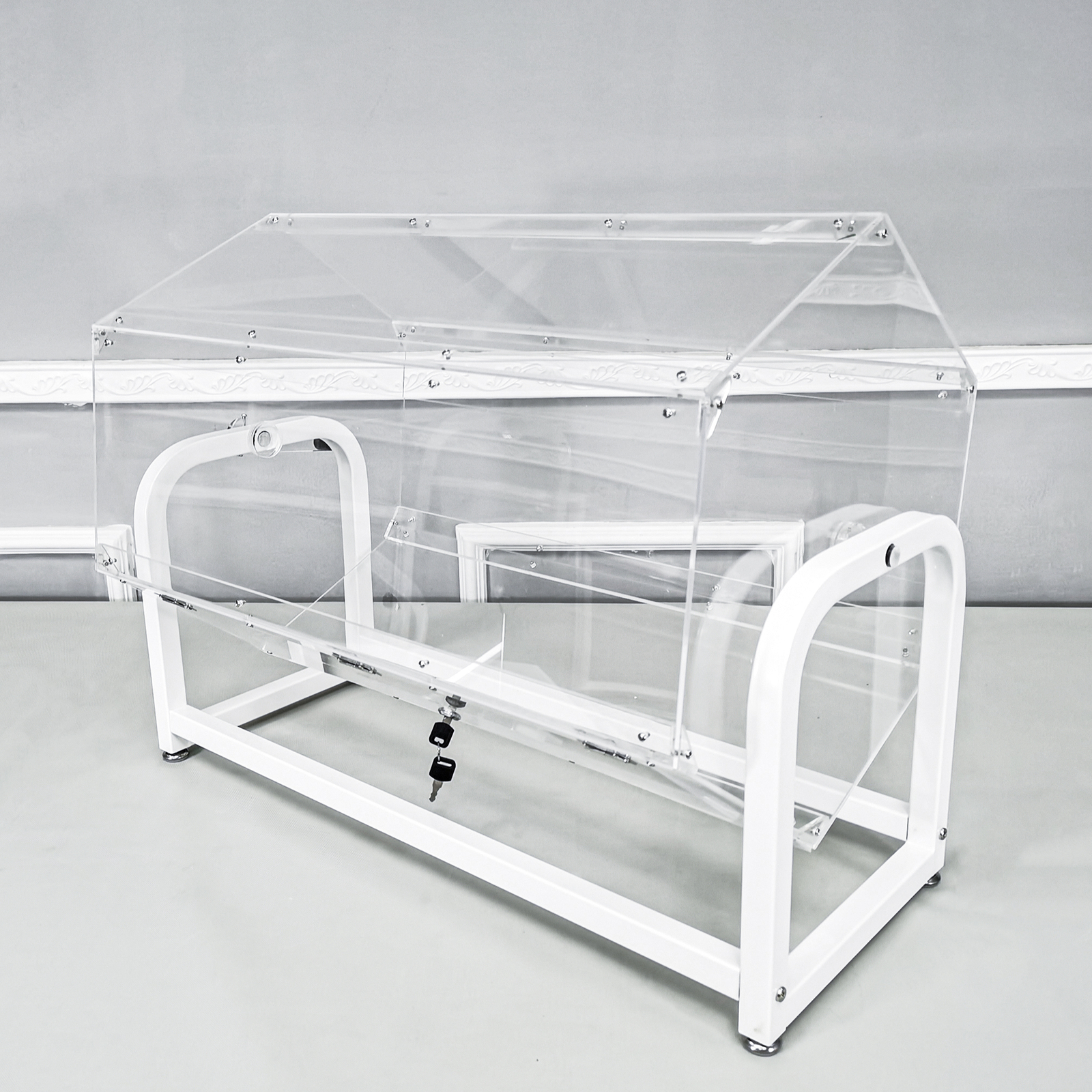 30x18x20" large Clear Acrylic Raffle Drum Metal Stand, Lucky Draw Ticket Box