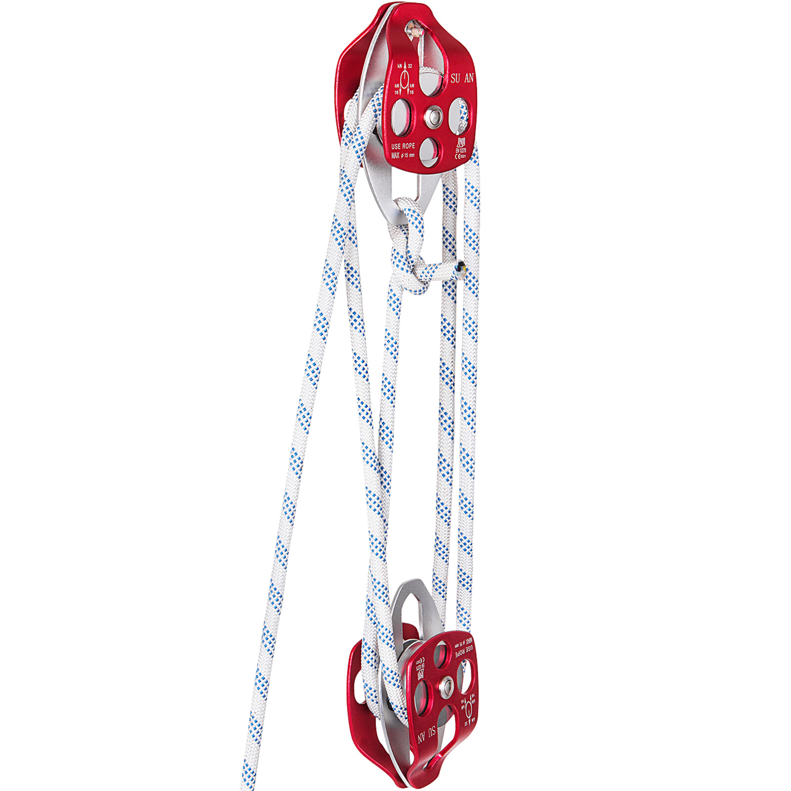 Twin Sheave Block and Tackle 7700Lb Pulley System 100' 1/2" Outdoor Rigging Rope