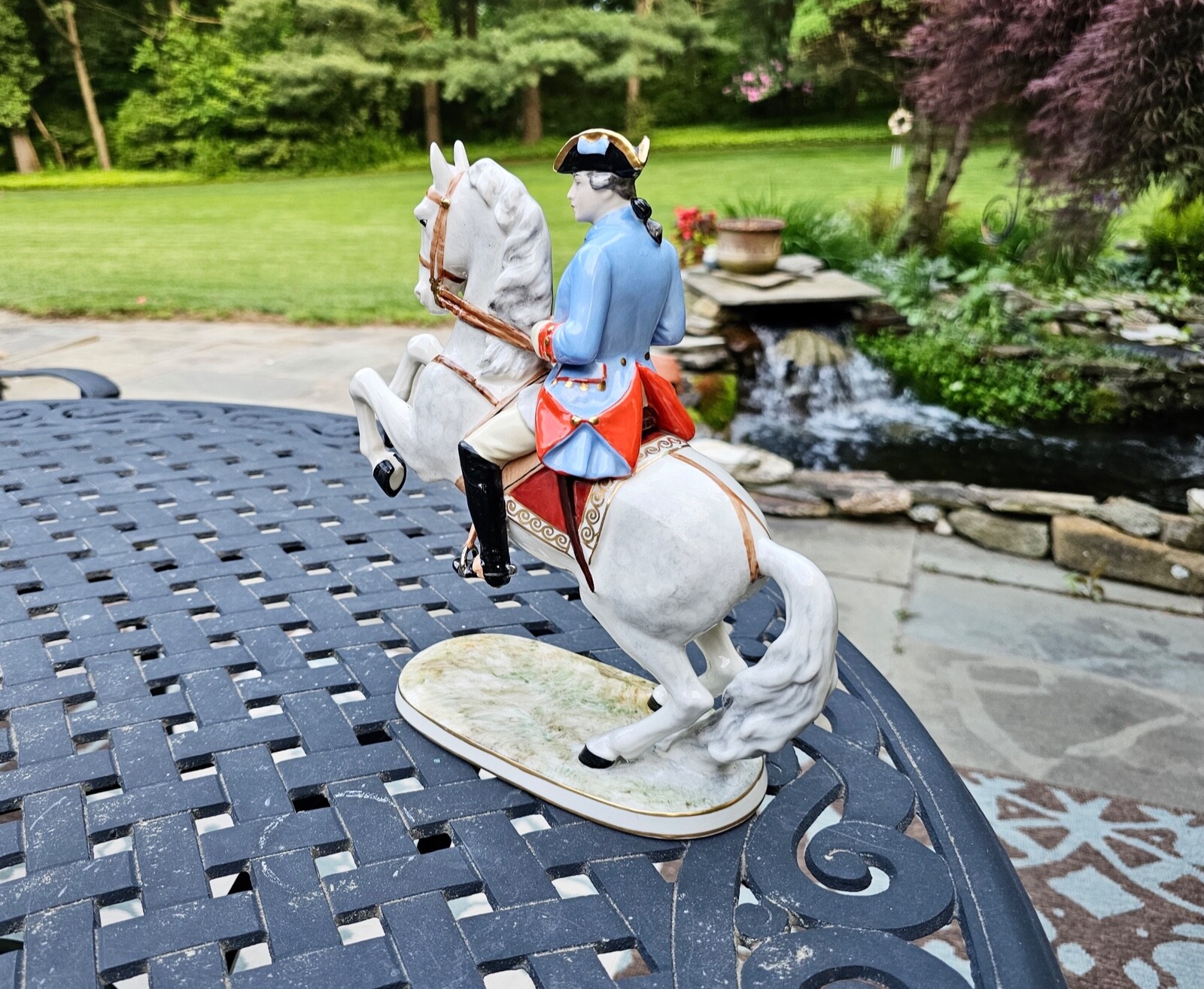 VINTAGE CAPODIMONTE PREUSS DRAGONER 1745 OFFICER ON REARING HORSE