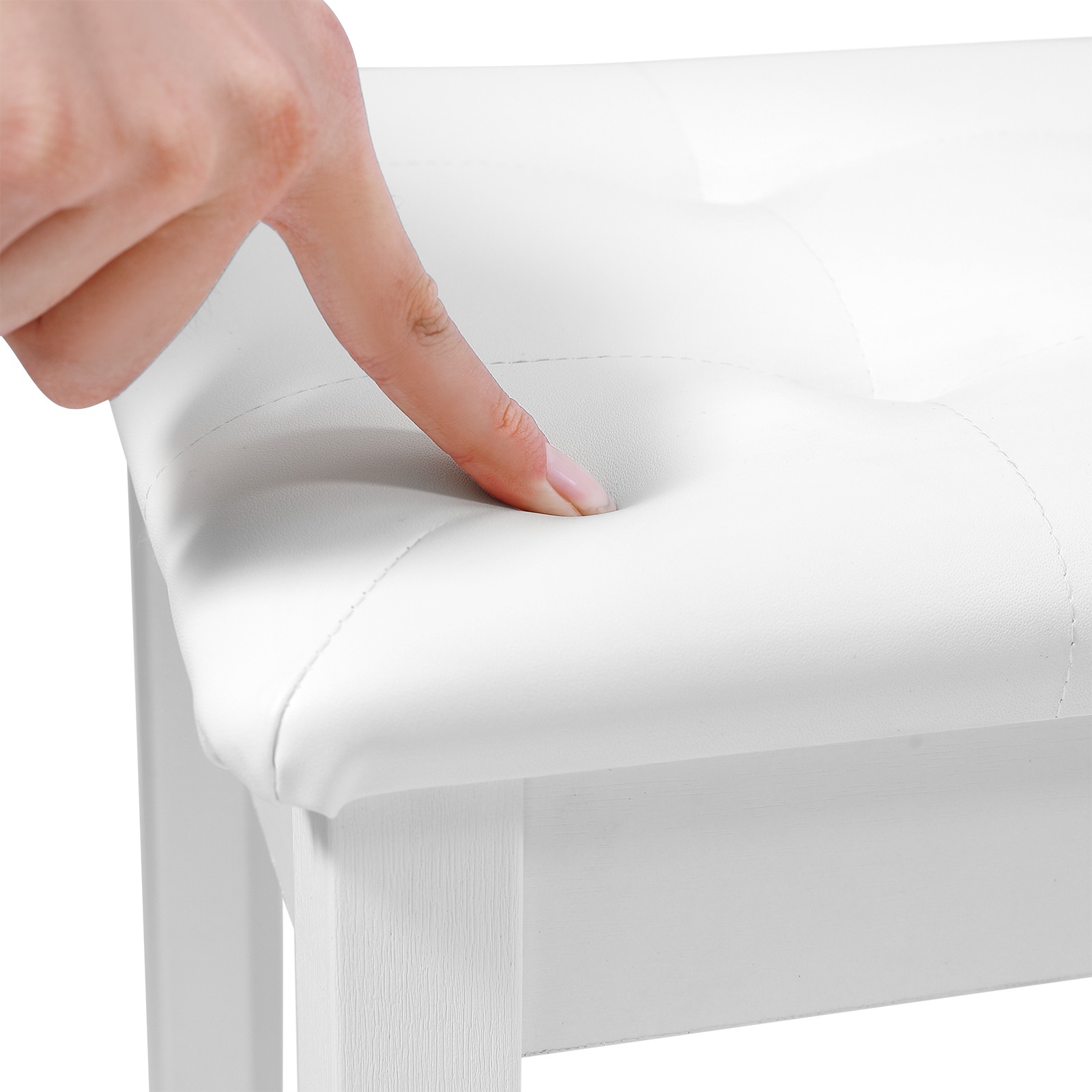 Wooden White Duet Piano Keyboards Bench Vanity Stool with Storage,Padded Cushion