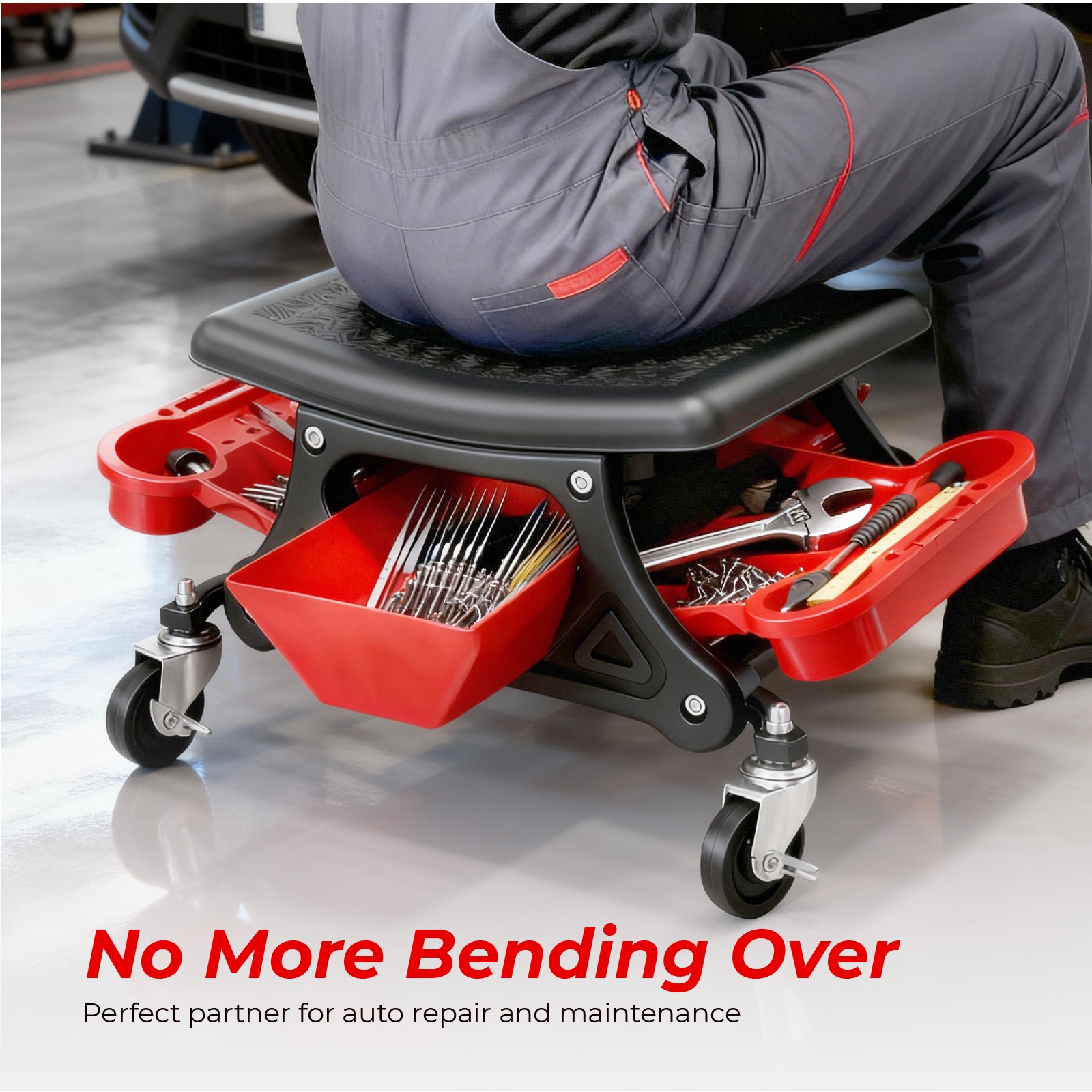 300lb Rolling Shop Stool w/ Tool Storage Mechanic Roller Seats & Creepers