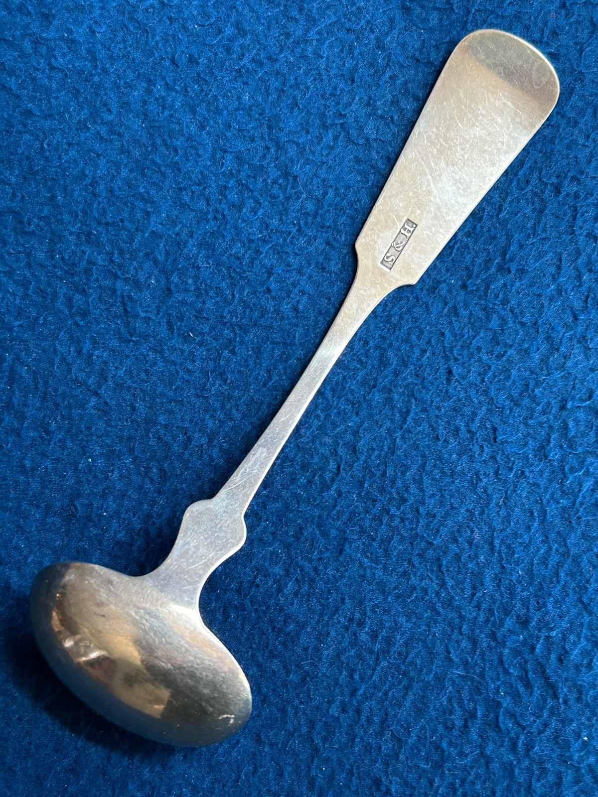 Antique Coin Silver Sauce Spoon Marked S&H. Approx 6” 23.3 Grams Monogrammed