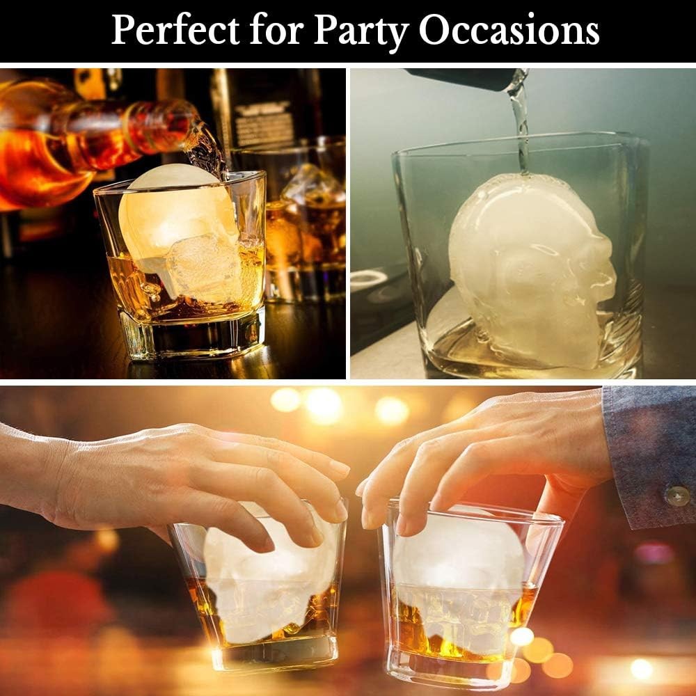 Extra Large 3D Skull Ice Mold Silicone Skull Chocolate Jelly Molds Trays with Fu