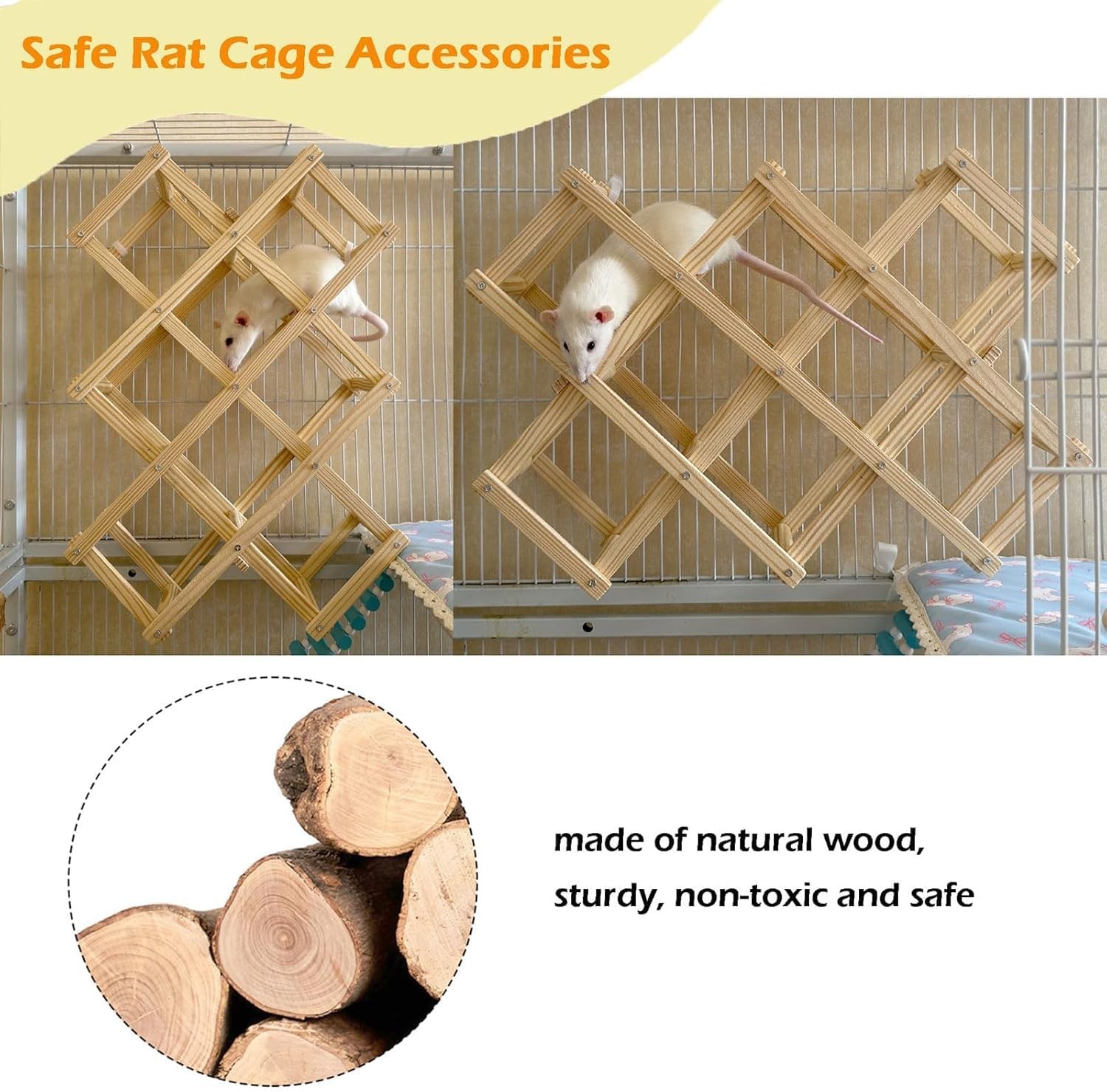 Wooden Rat Climbing Toys Natural Pet Rat Cage Accessories Climbing Ladder Fan...