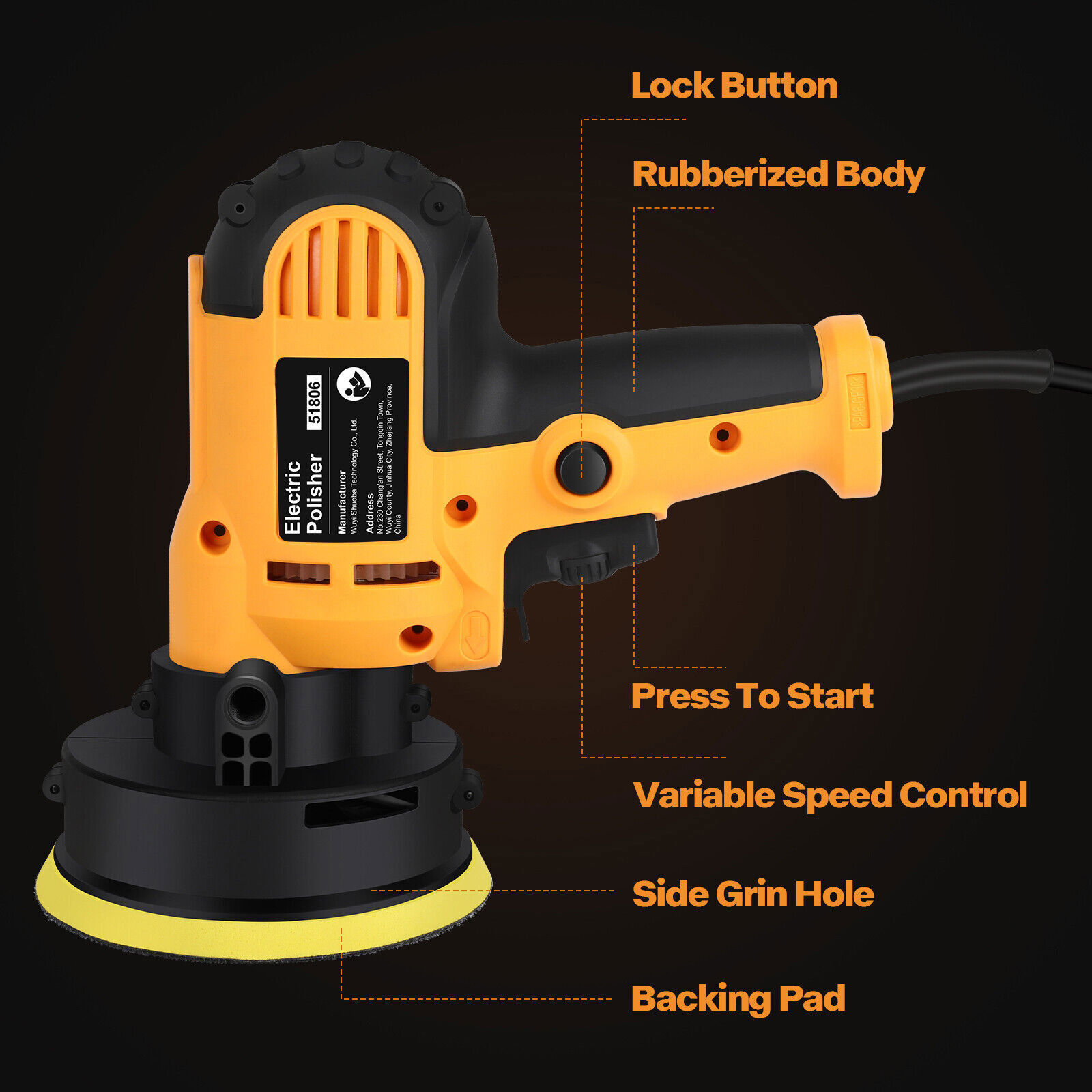 Electric Car Buffer Polisher Machine 800W, Multi-Speed Knob, with 5" Pad Bonnet