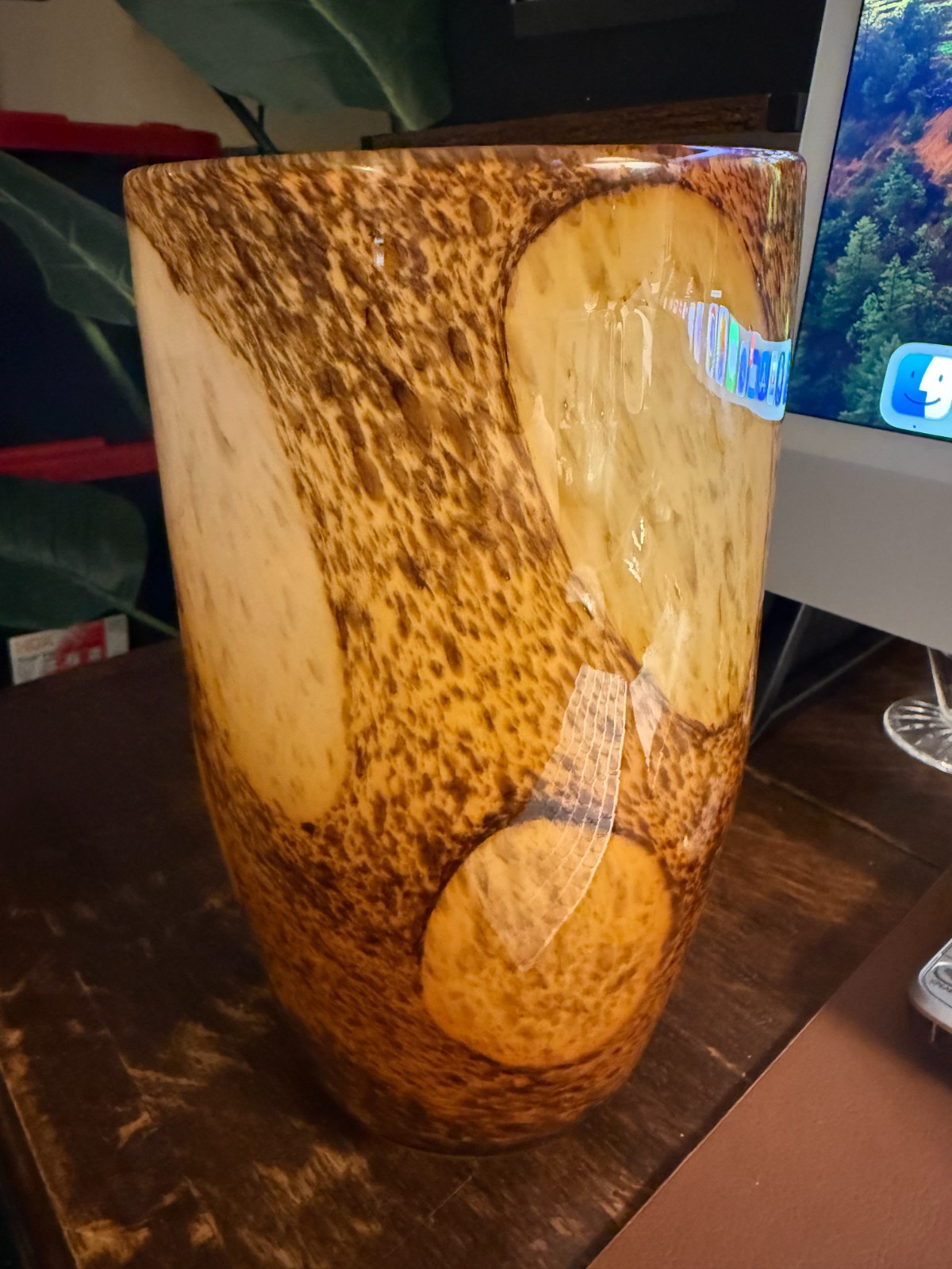 Large Vintage MCM Murano Glass Vase Shades of Autumn MINT Condition