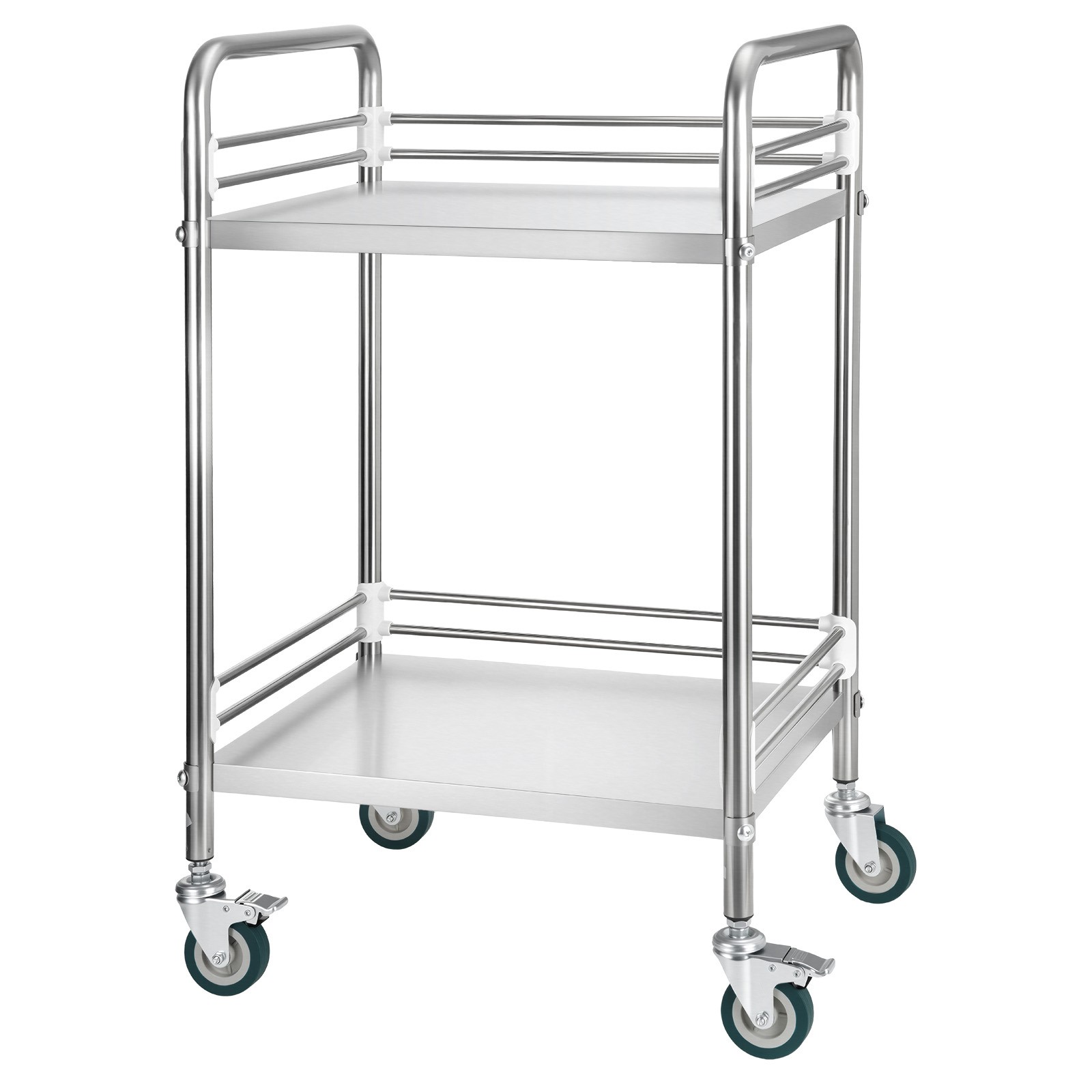 Uimoso Stainless Steel 2-Tier Rolling Lab Utility Cart Medical Lockable Wheels