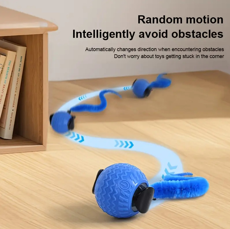 Interactive Cat Toy Ball USB Rechargeable w/ Tail Smart Motion Pet Toys Indoor