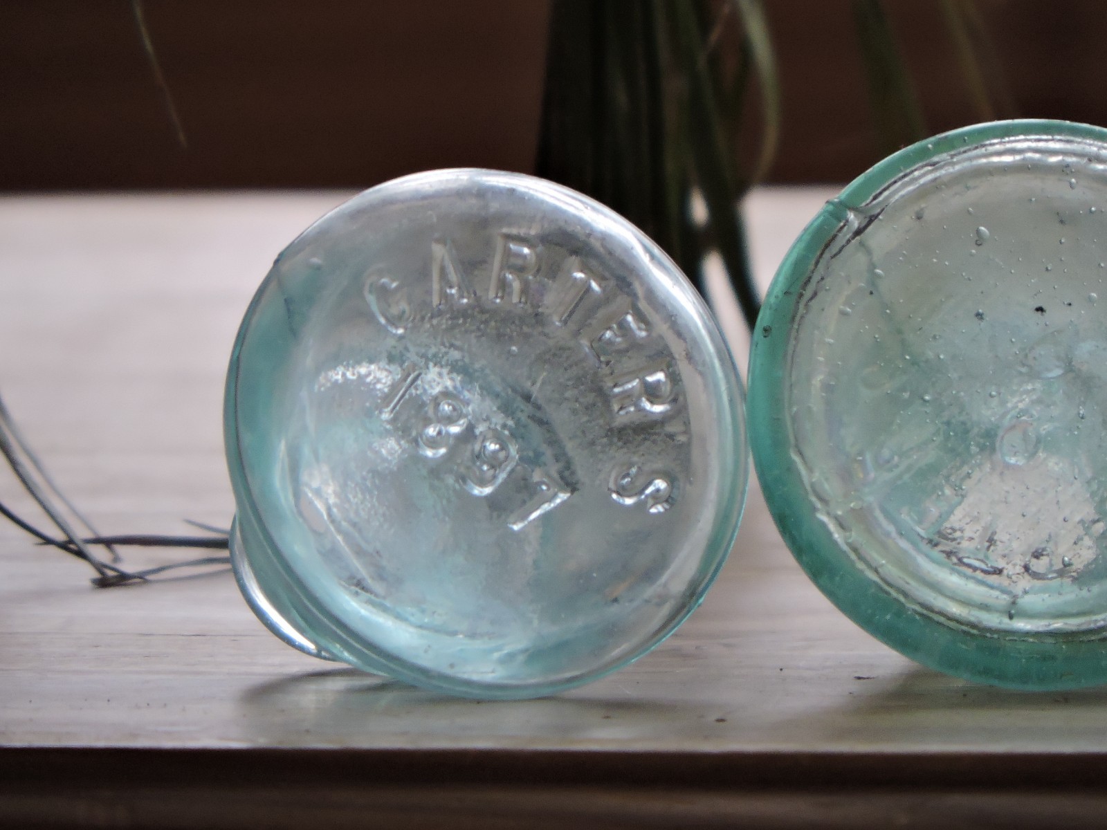 CARTER'S 1897, LOT OF 3 ANTIQUE AQUA MOLD BLOWN CONE INK BOTTLES