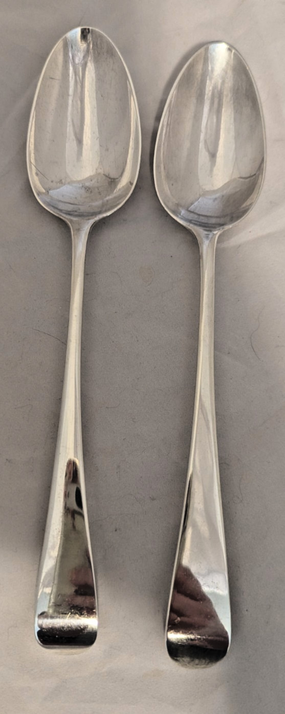 (2) Matching Peter Ann William Bateman Sterling Silver Tablespoons London 1804