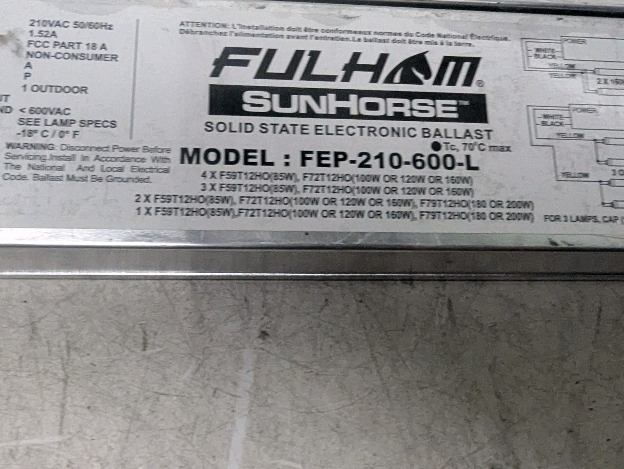 Fulham Sunhorse Solid State 210v Electric Ballast For Tanning Beds FEP-210-600-L