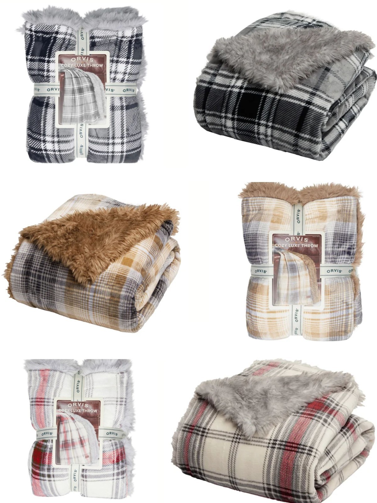 NEW Orvis Cozy Luxe Throw, Reversible Faux  60" X 70" Choice Brown, Gray, Ivory