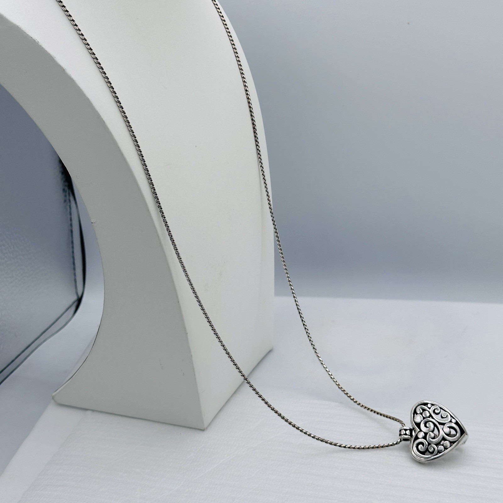 Brighton Silver Filigree Heart ID Badge Clip Lanyard Necklace Long 32"