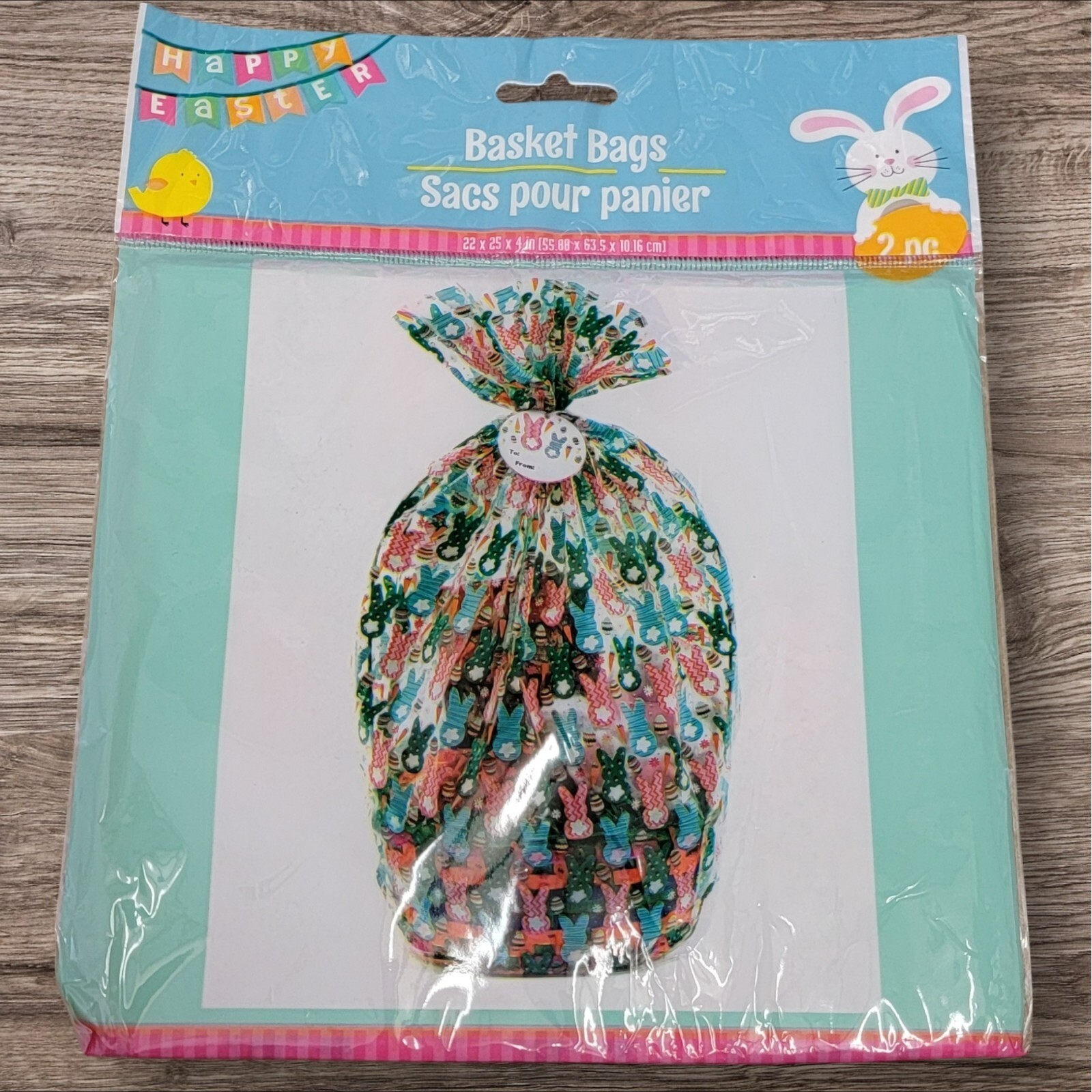 Easter Basket Bag 4 Pack Cellophane 22x25 Bunny Pink Orange Blue Green w/ Tags