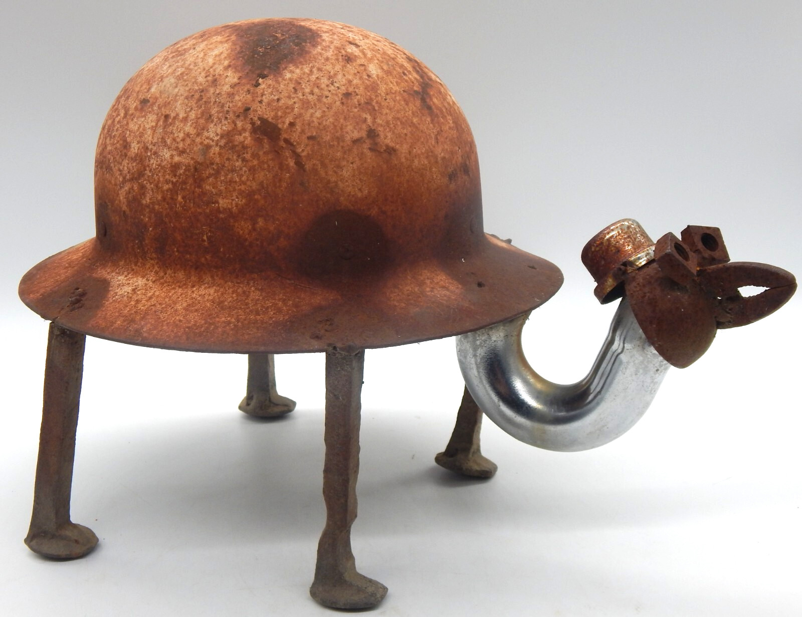 Antique Cast Iron Rusted Turtle Helmet Artisan Outdoor Garden Yard Art USA- RARE