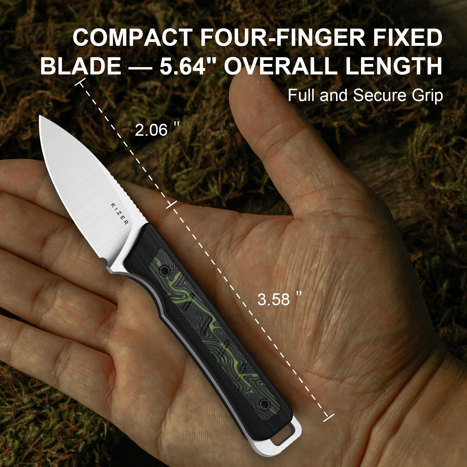 Kizer Whiskey Jack Fixed Knife AEB-L Blade G10 & Damascus G10 Handle With Sheath