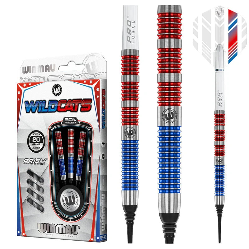 WINMAU WILDCATS 90% TUNGSTEN SOFT TIP DARTS 20GAM SHIPS FREE FREE BONUS #2305