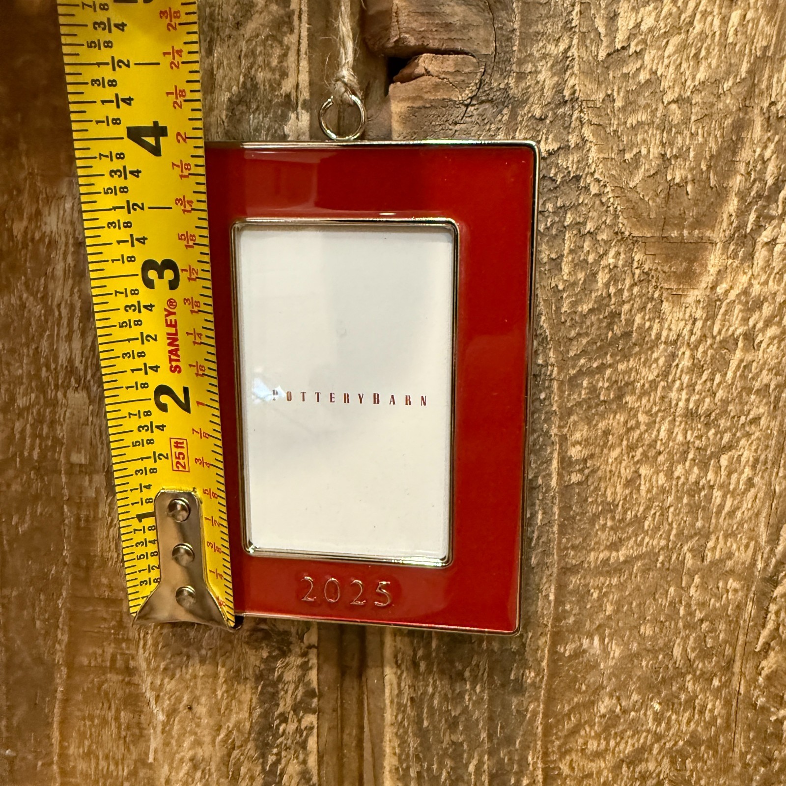 POTTERY BARN 2025 DATED ENAMEL FRAME ORNAMENT RECTANGLE 3 X 4" ~ RED CHRISTMAS