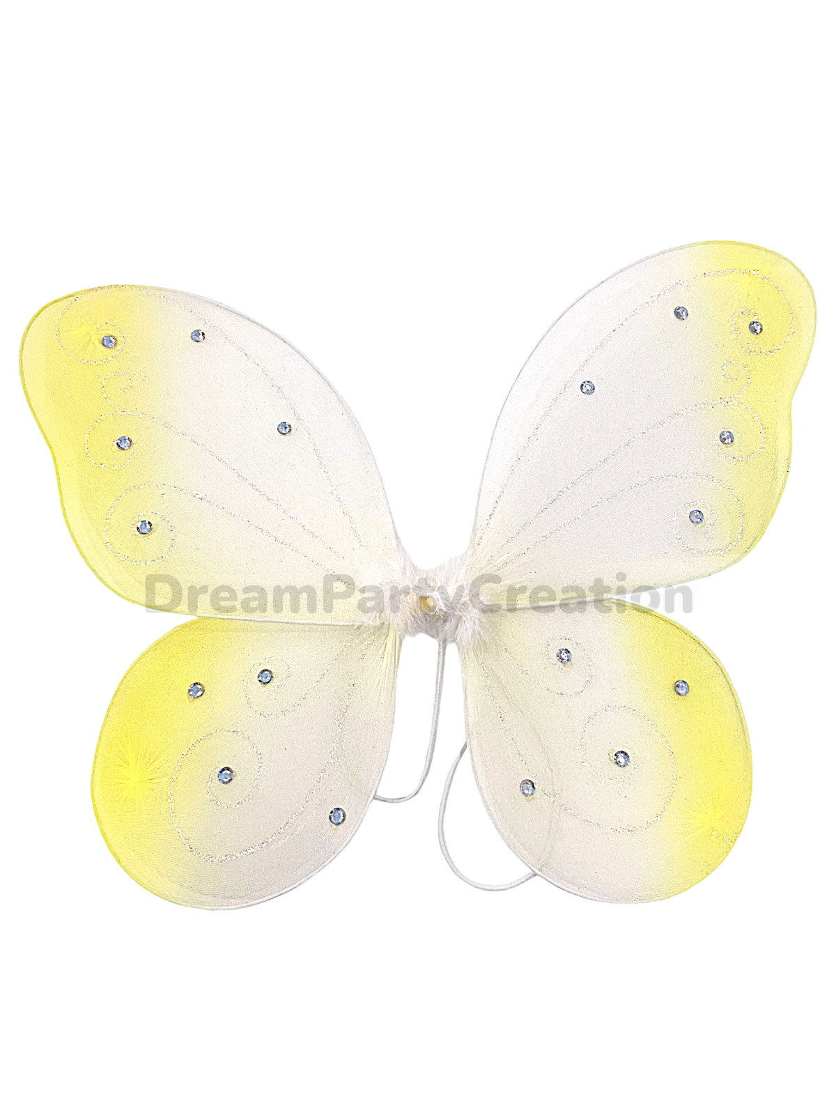 YELLOW EDGE Butterfly Fairy Organza Nylon WINGS Glitter & Gemstones Choose Size
