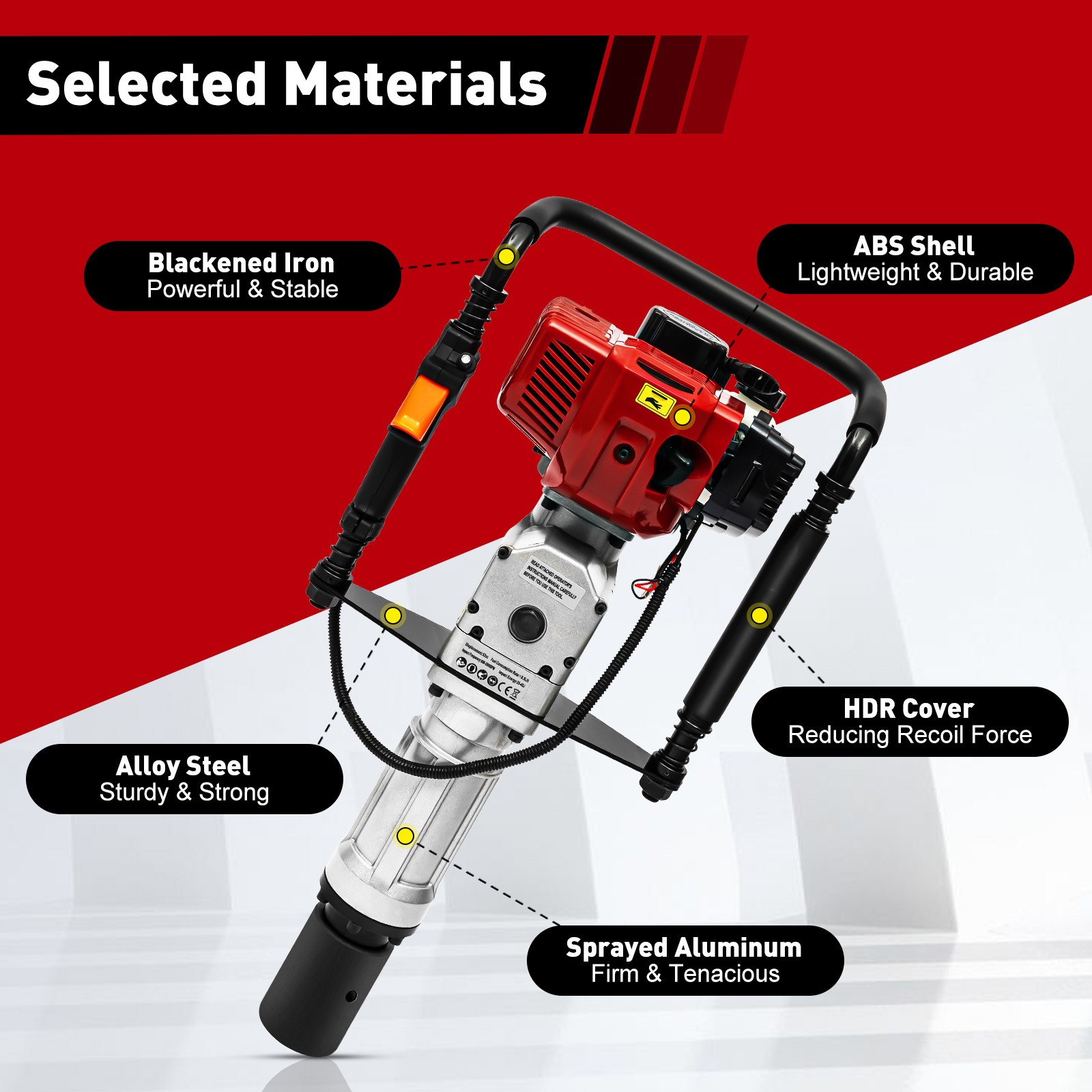 Gas Powered T-Post Driver 2-Stroke Gasoline Engine Fence Farm Push Pile Digger