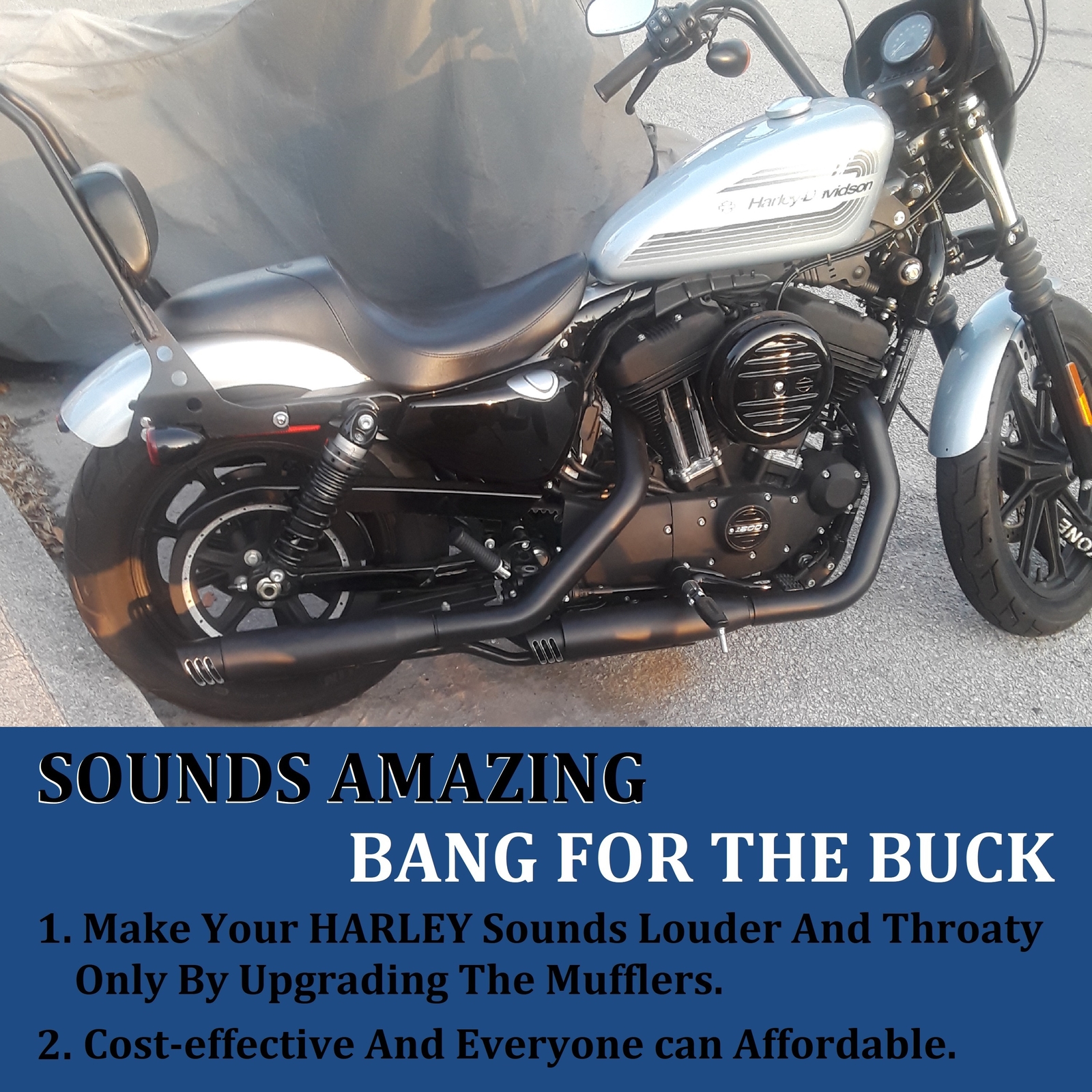 SHARKROAD 3" Black Slip-on Mufflers Exhaust for Harley 14-21 Sportster XL 883