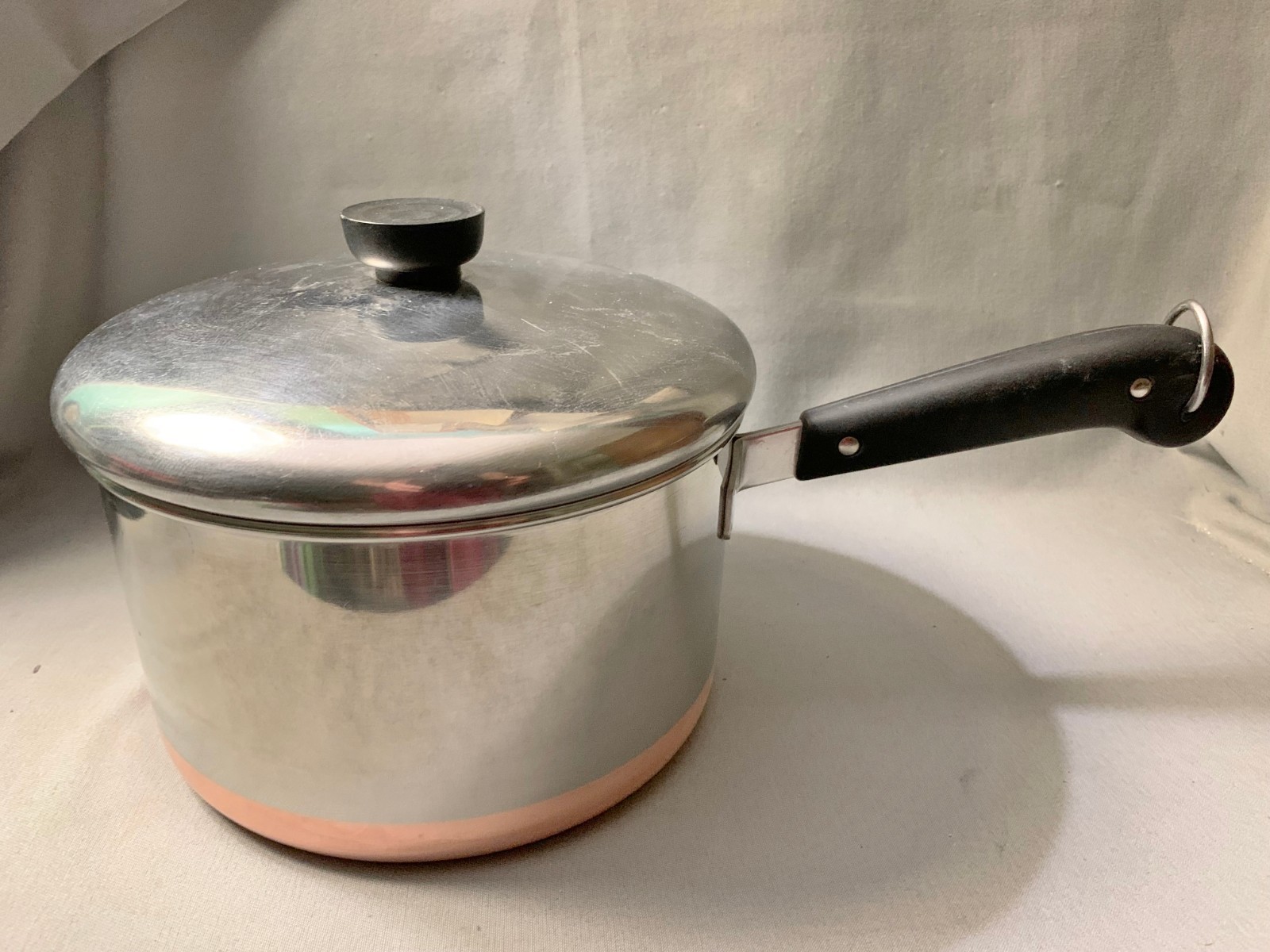 VTG PRE 68 REVERE WARE 4 QT SAUCE POT PAN LONG HANDLE LID COPPER STAINLESS STEEL