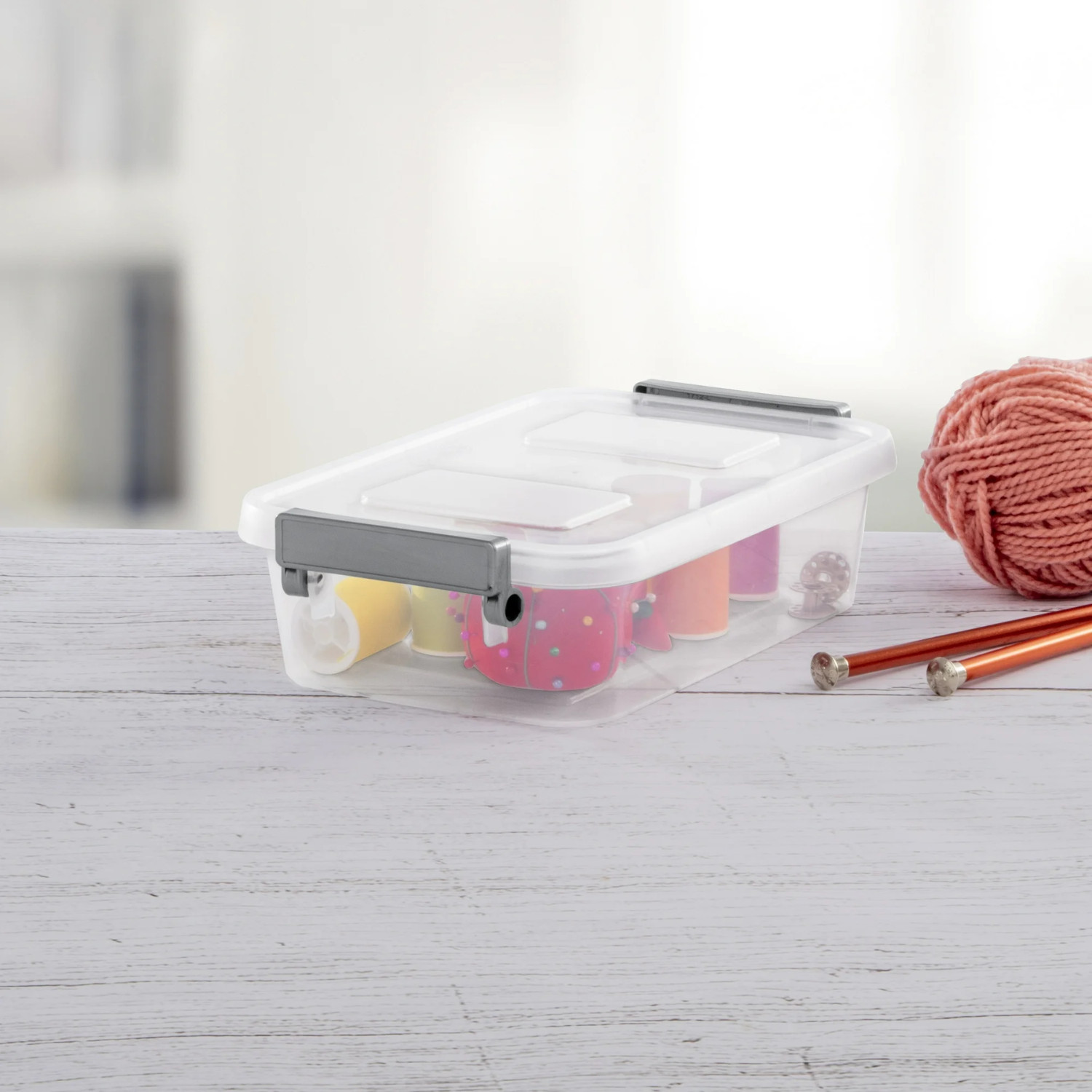 Sterilite 2.7 Qt. Modular Latch Box Plastic with Clear Base and Lid, Titanium