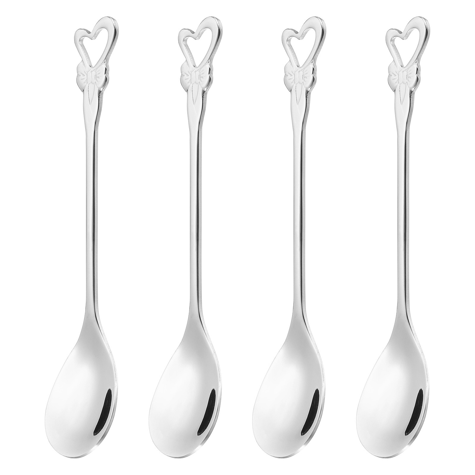 4pcs Coffee Spoons, Heart Tea Spoons Stainless Steel, Silver