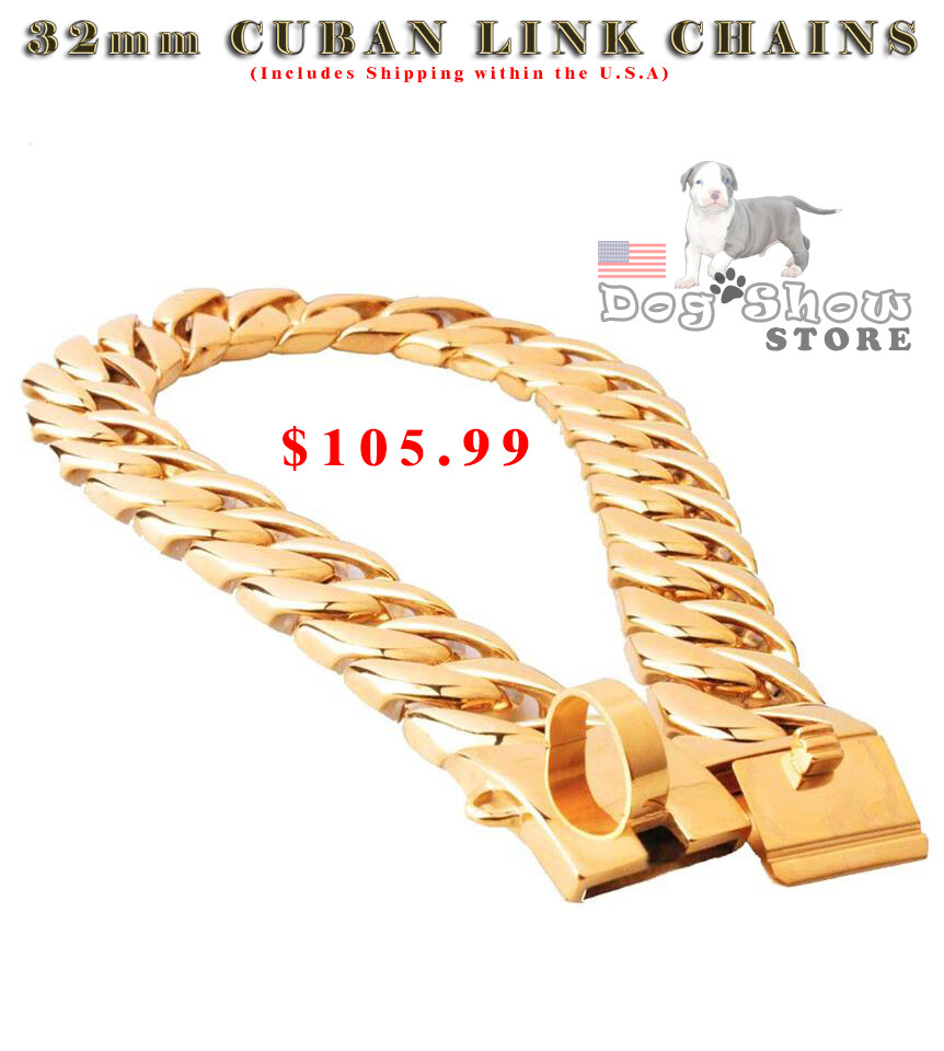 Cuban Gold pet Chain 32mm Dog Show Collar 316L Stainless Steel-AUTHORIZED SELLER