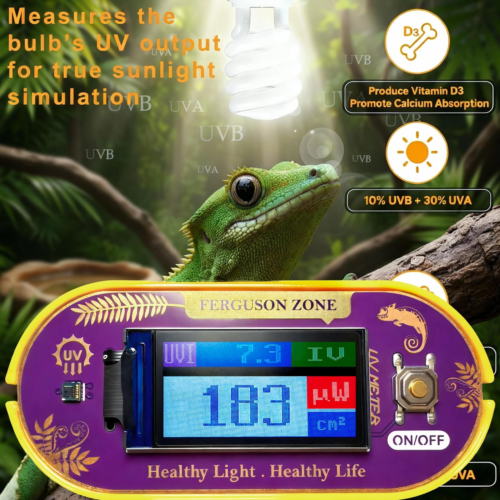 ClariVora Reptile UVB UVA Light Meter for Bearded Dragon Tank Yellow