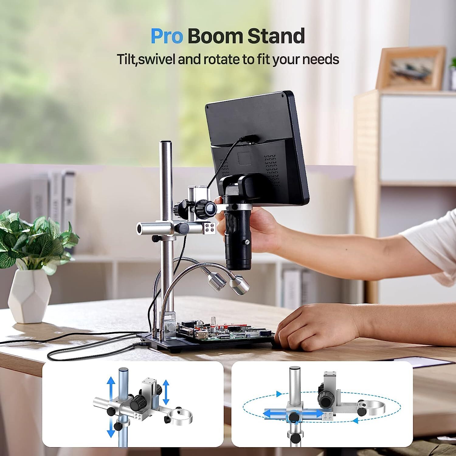 TOMLOV DM602 Pro 10.1" HDMI Digital Coin Microscope 2000x Pro Boom Arm Stand LCD