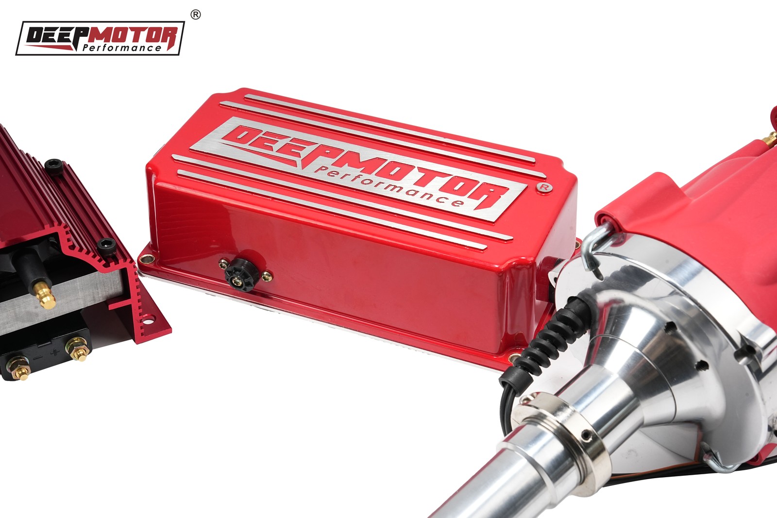 Deepmotor Billet Red Distributor Coil Ignition Kit for SBC BBC Chevy 350 454 Pro