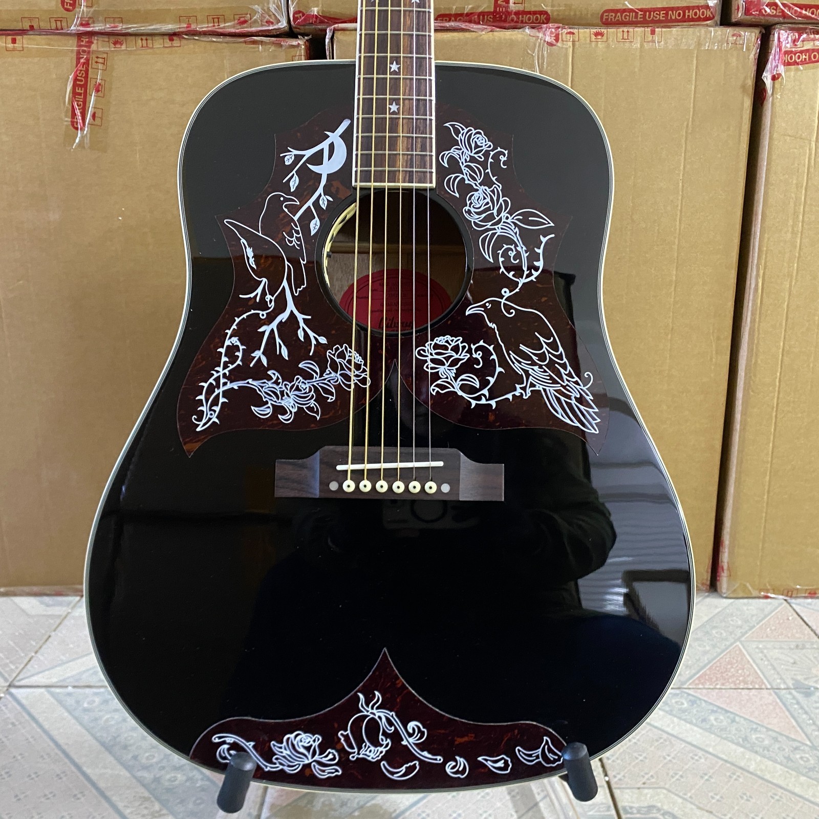 The Raven Acoustic Electric Guitar Black rosewood fretboard