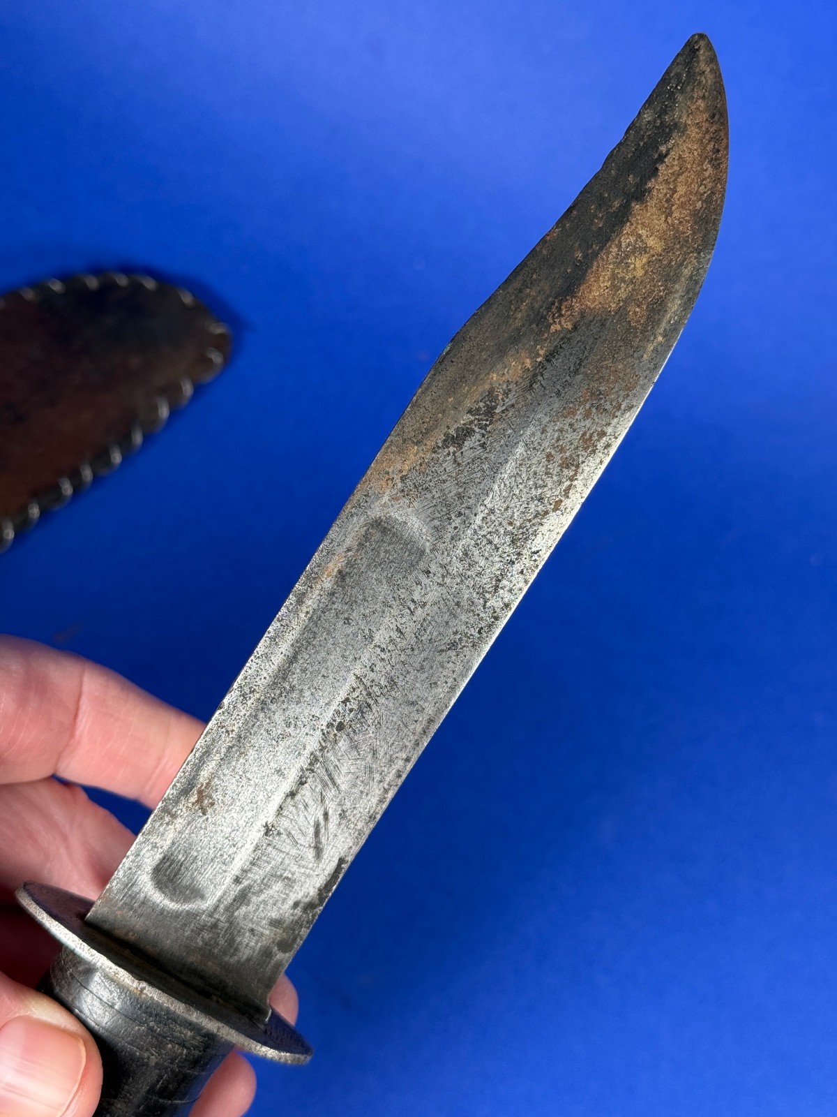 VTG WW2 ERA PERSONAL 12" FIGHTING KNIFE SANSSOUCI DR FRANCE W/ LEATHER SHEATH