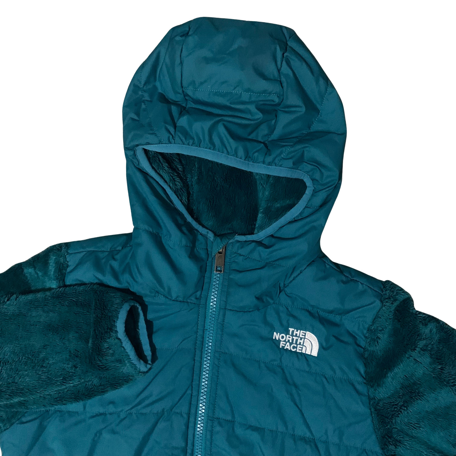 The North Face Hoodie Jacket Girls M 10 Teal Green Sherpa Fleece Full-Zip Mashup