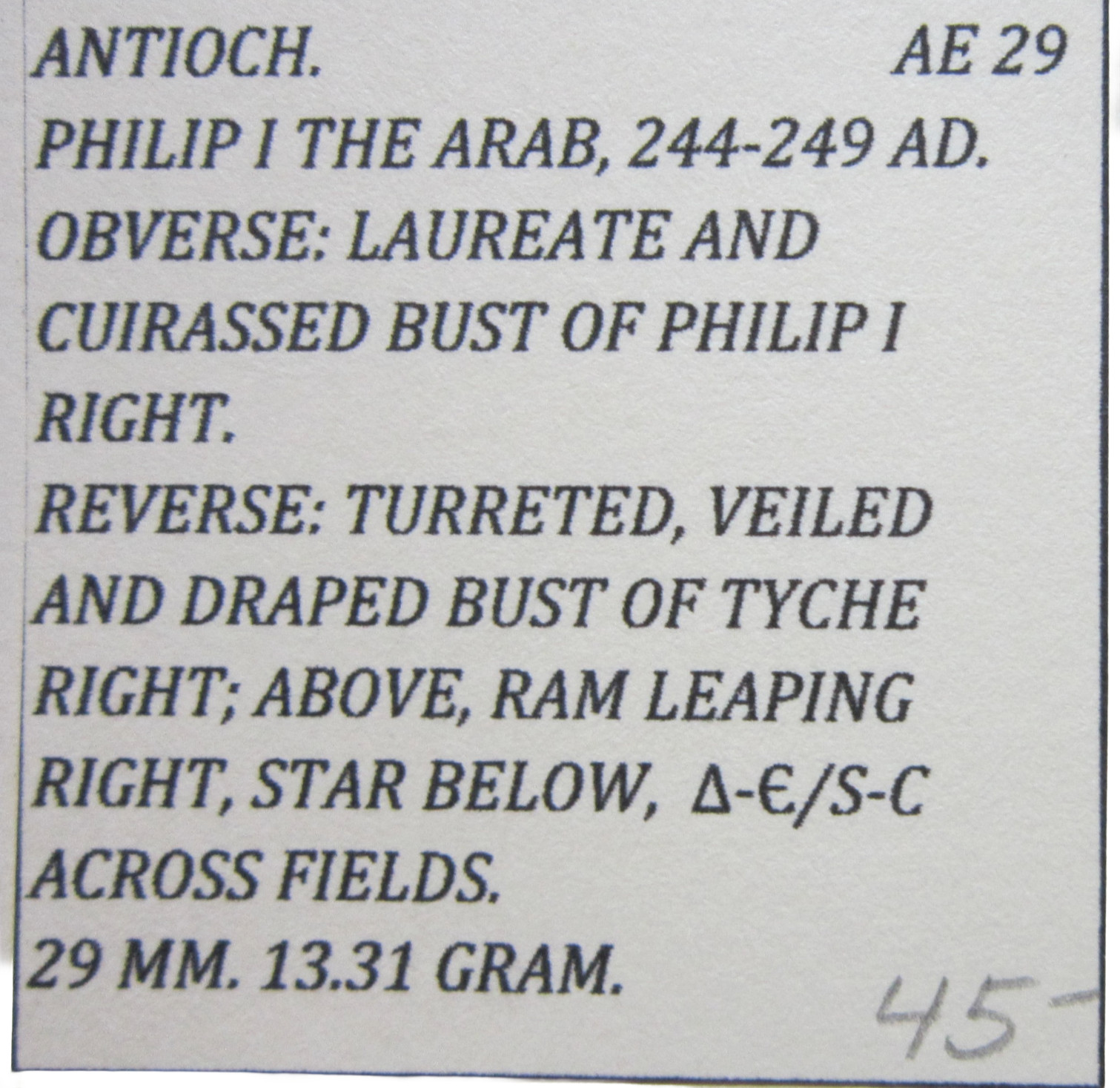 ROMAN ANTIOCH. AE 29. PHILIP I, THE ARAB, 244-249 AD. TYCHE/RAM REVERSE.